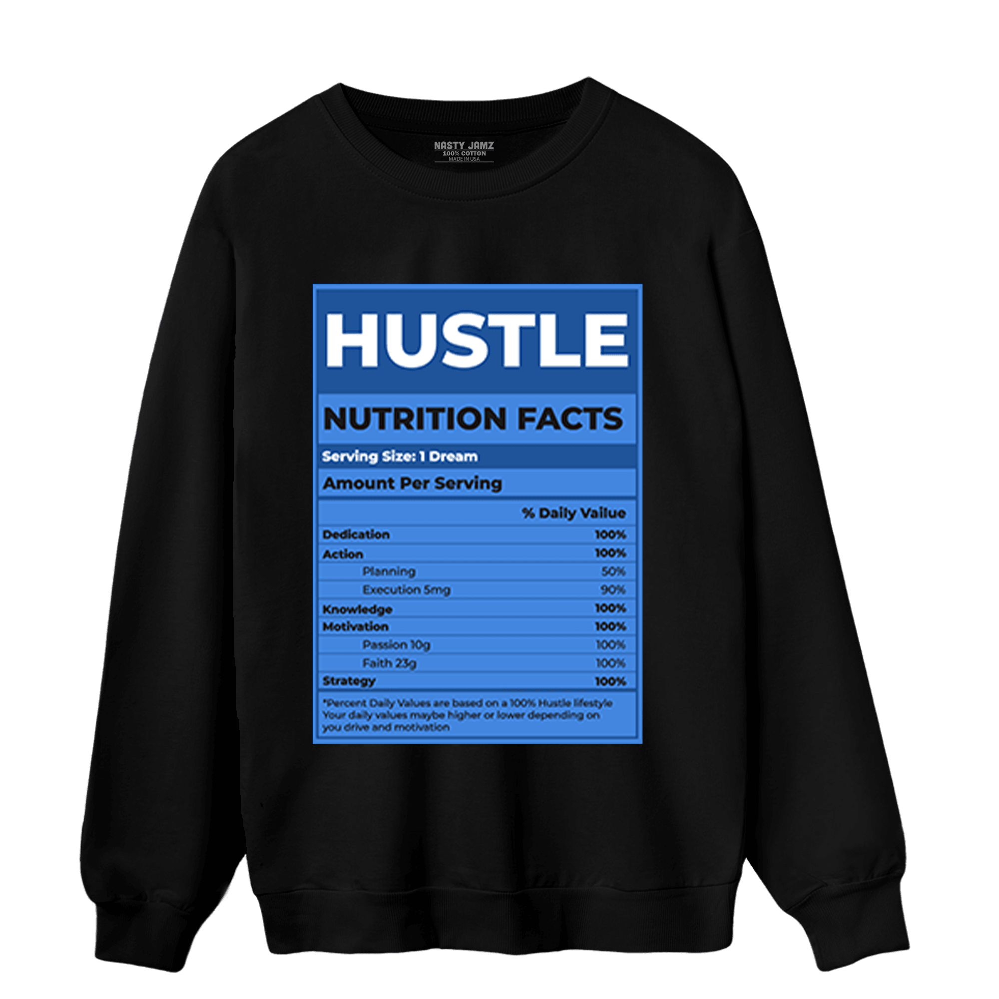 University Blue Toe 1s Sweatshirt Match Hustle Nutrition Facts - NastyJamz