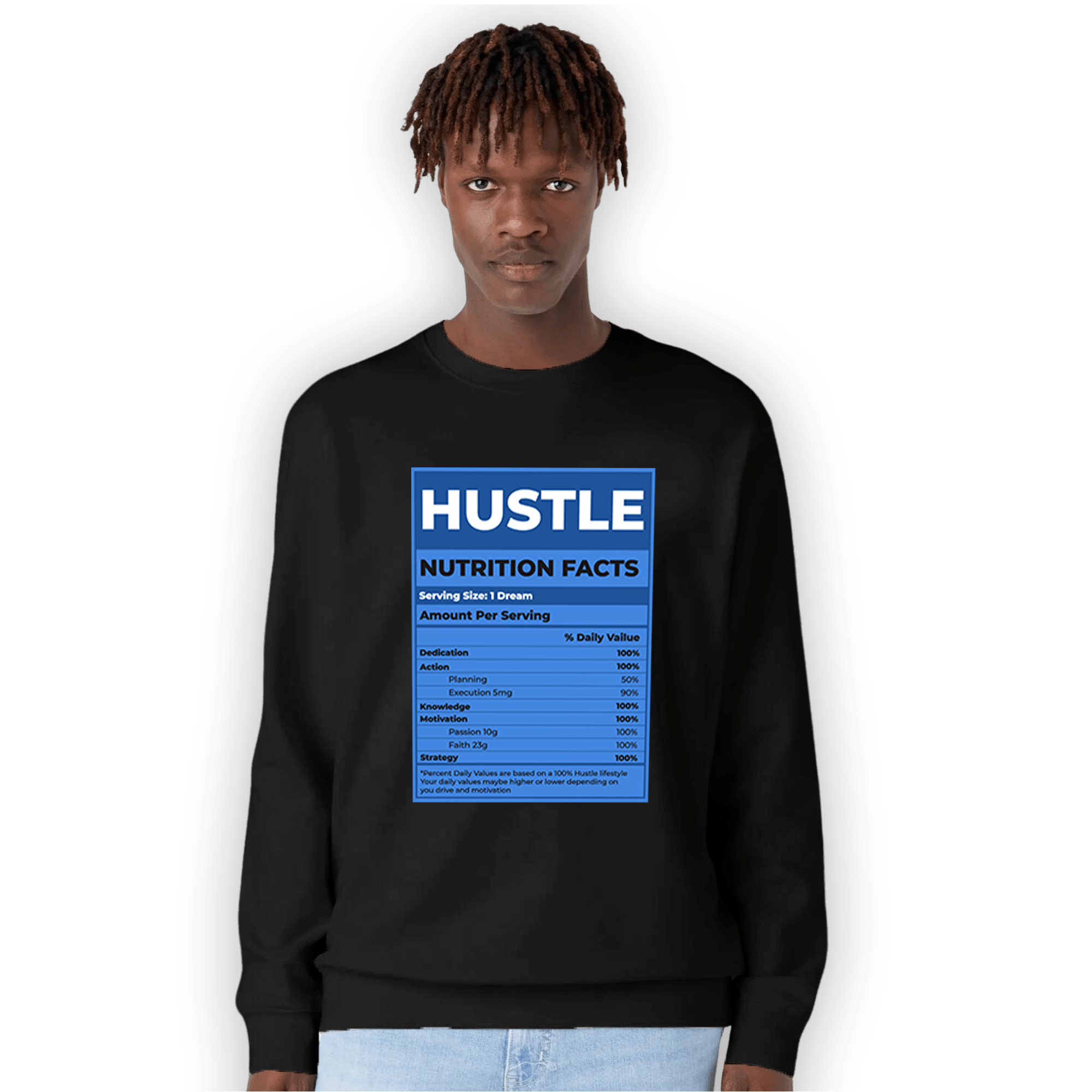 University Blue Toe 1s Sweatshirt Match Hustle Nutrition Facts - NastyJamz