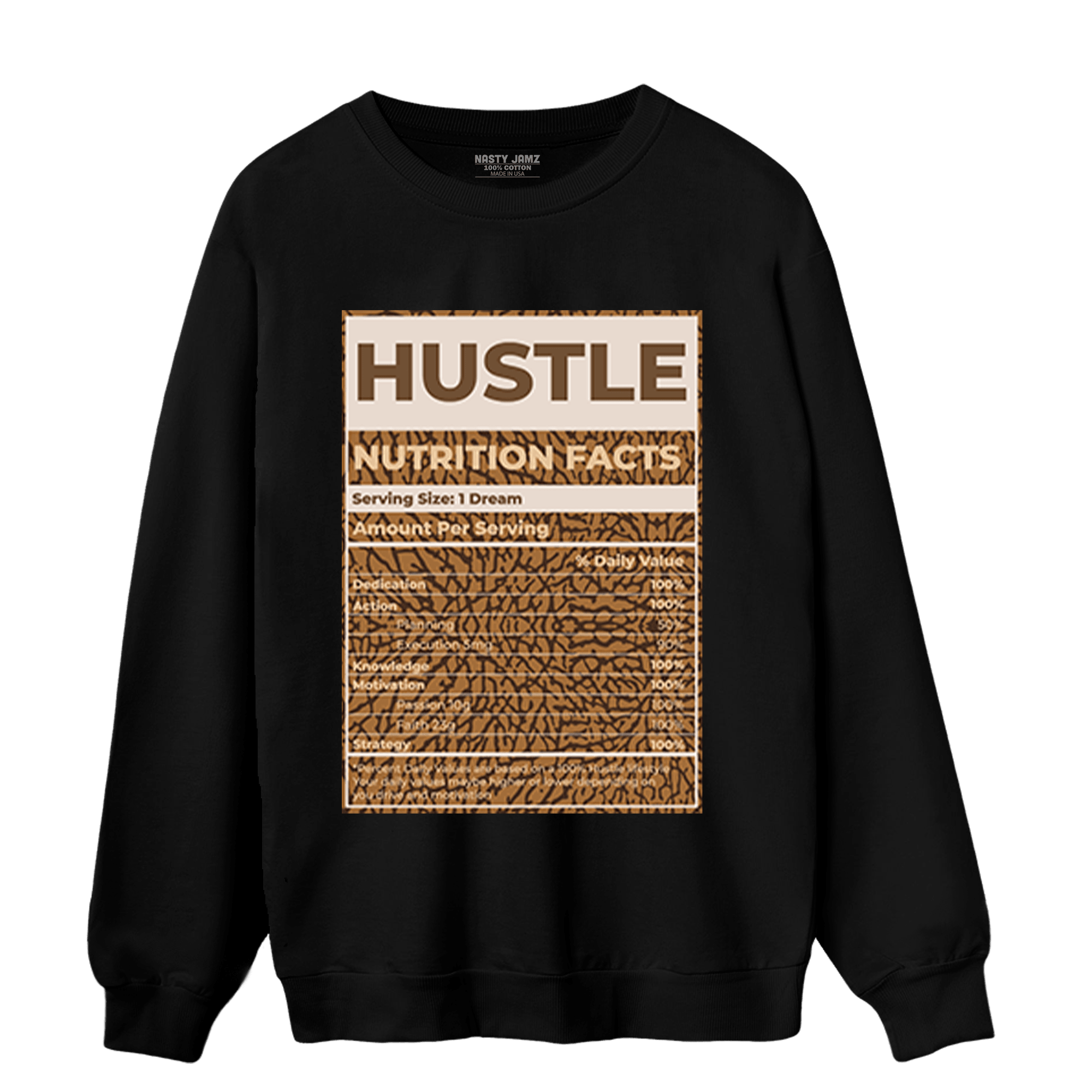 Palomino 3s Sweatshirt Match Hustle Nutrition Facts - NastyJamz