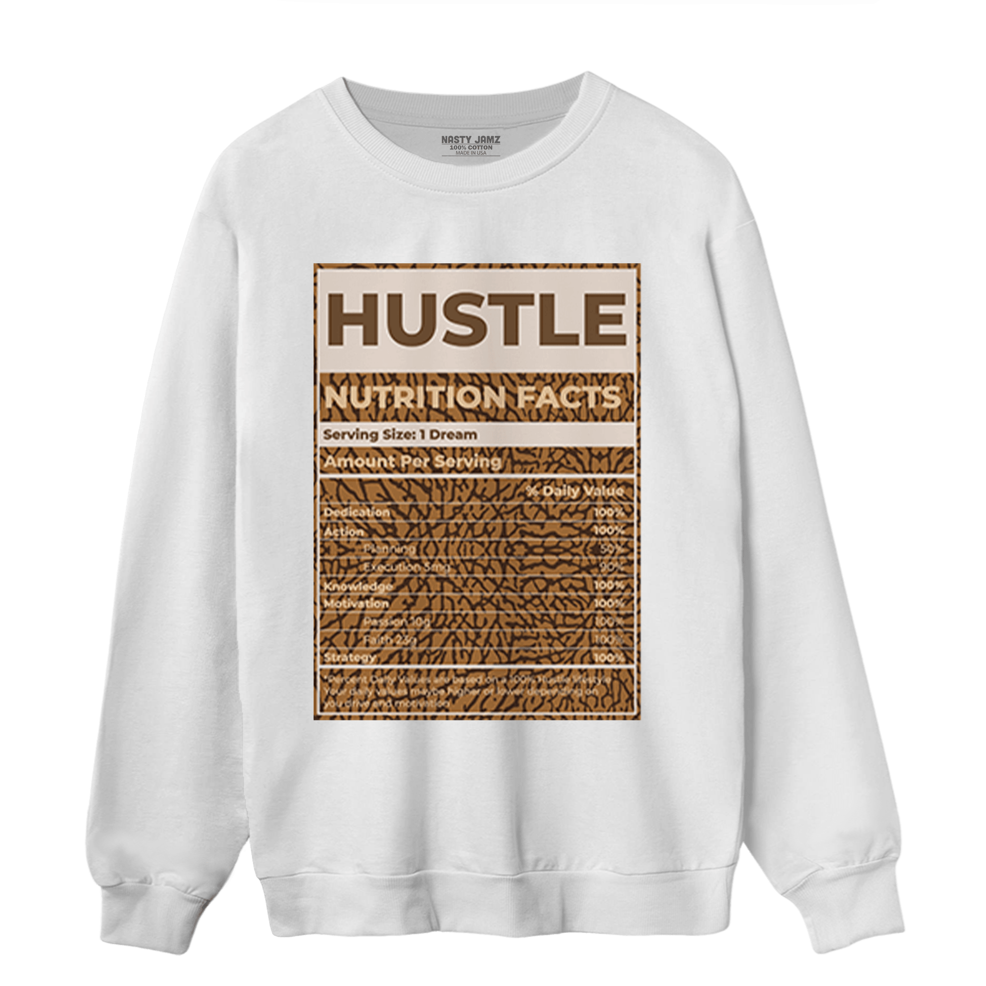 Palomino 3s Sweatshirt Match Hustle Nutrition Facts - NastyJamz