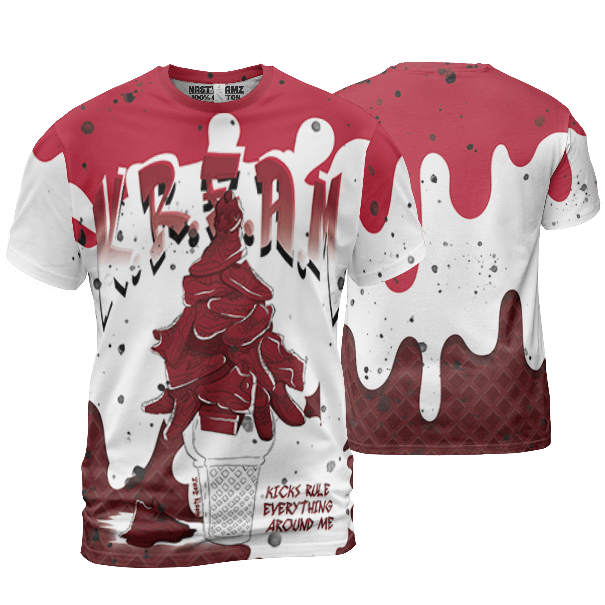 Cherry 12s T Shirt Match KREAM 3D All-Over Print Waffle Cone - NastyJamz