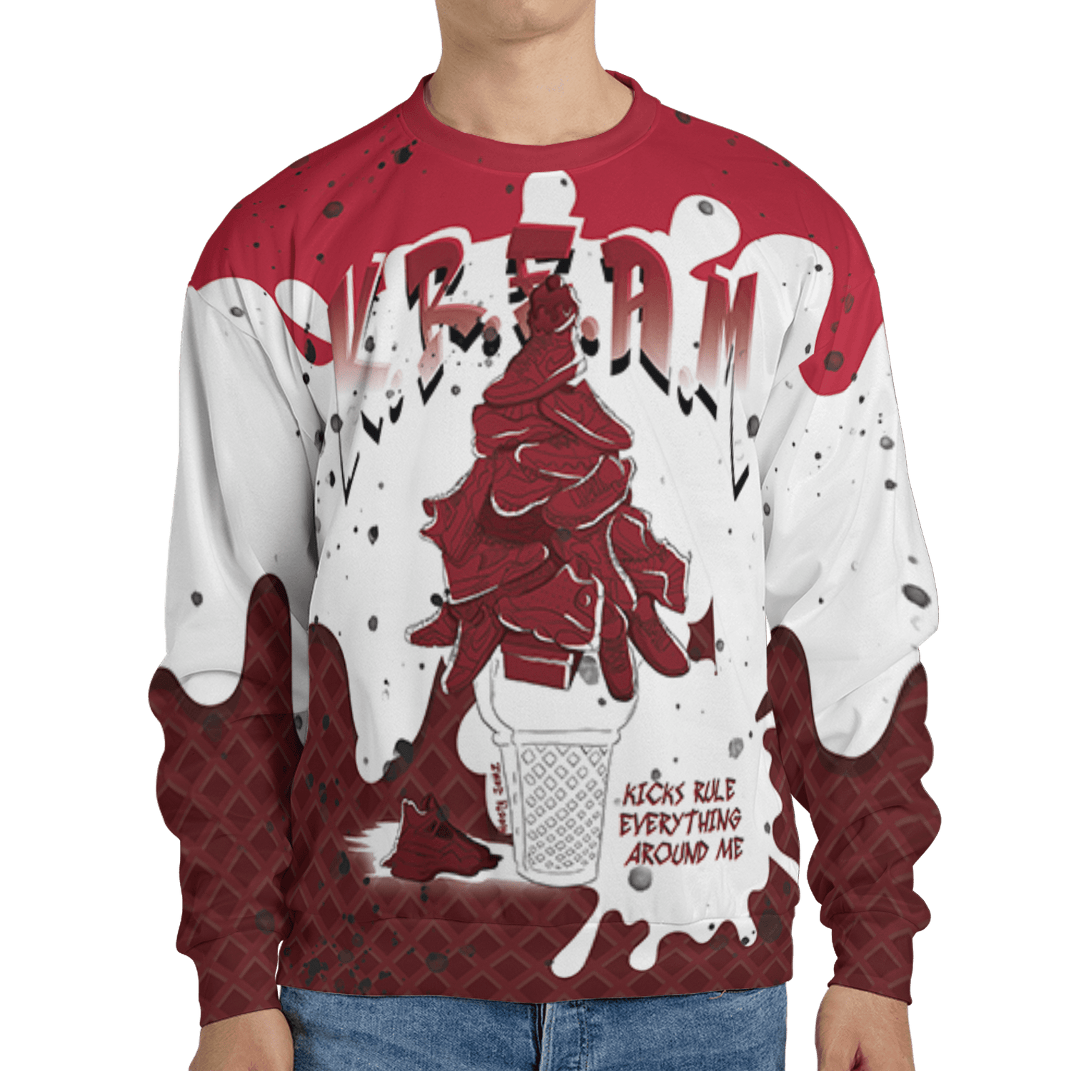 Cherry 12s Sweatshirt Match KREAM 3D All-Over Print Waffle Cone - NastyJamz