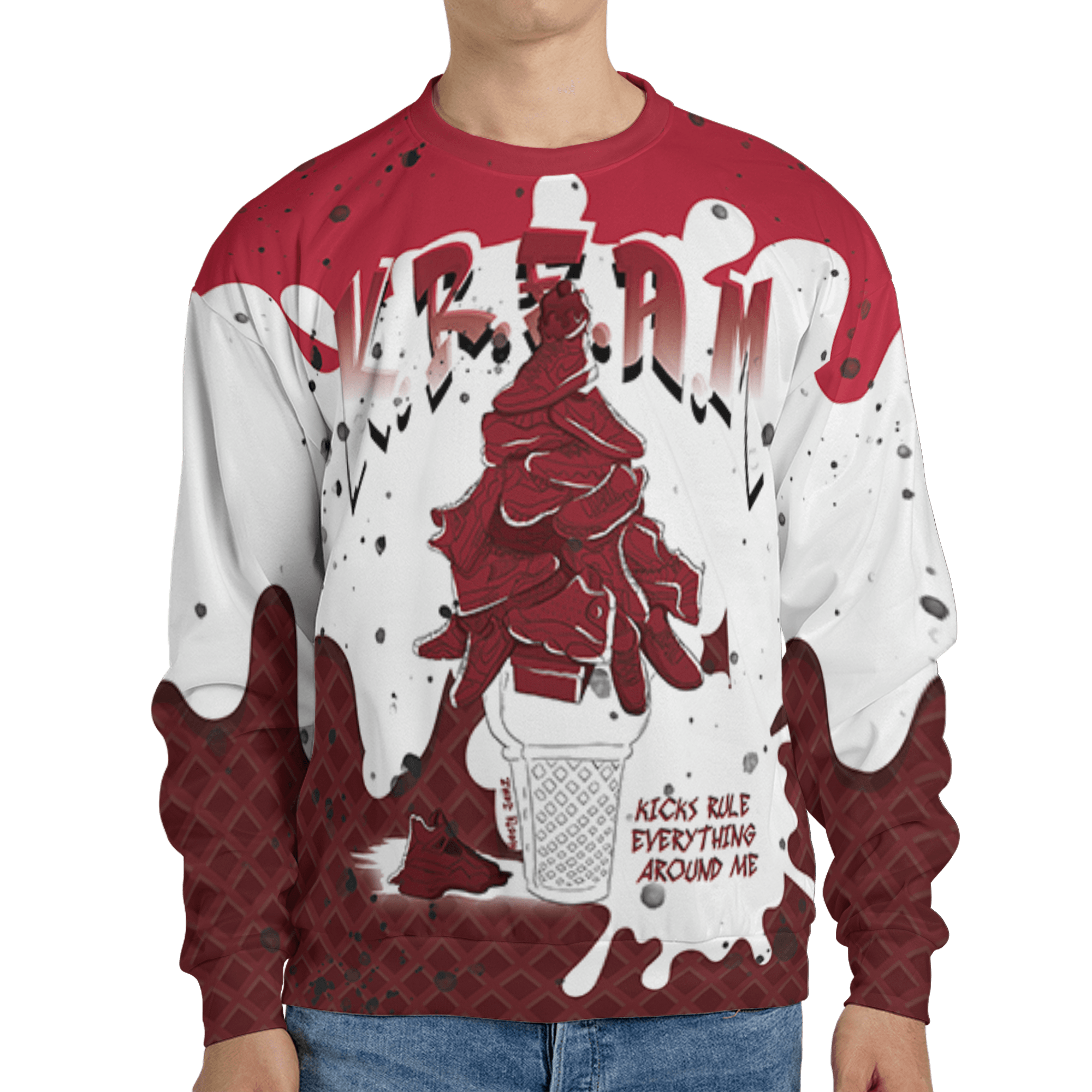 Cherry 12s Sweatshirt Match KREAM 3D All-Over Print Waffle Cone - NastyJamz