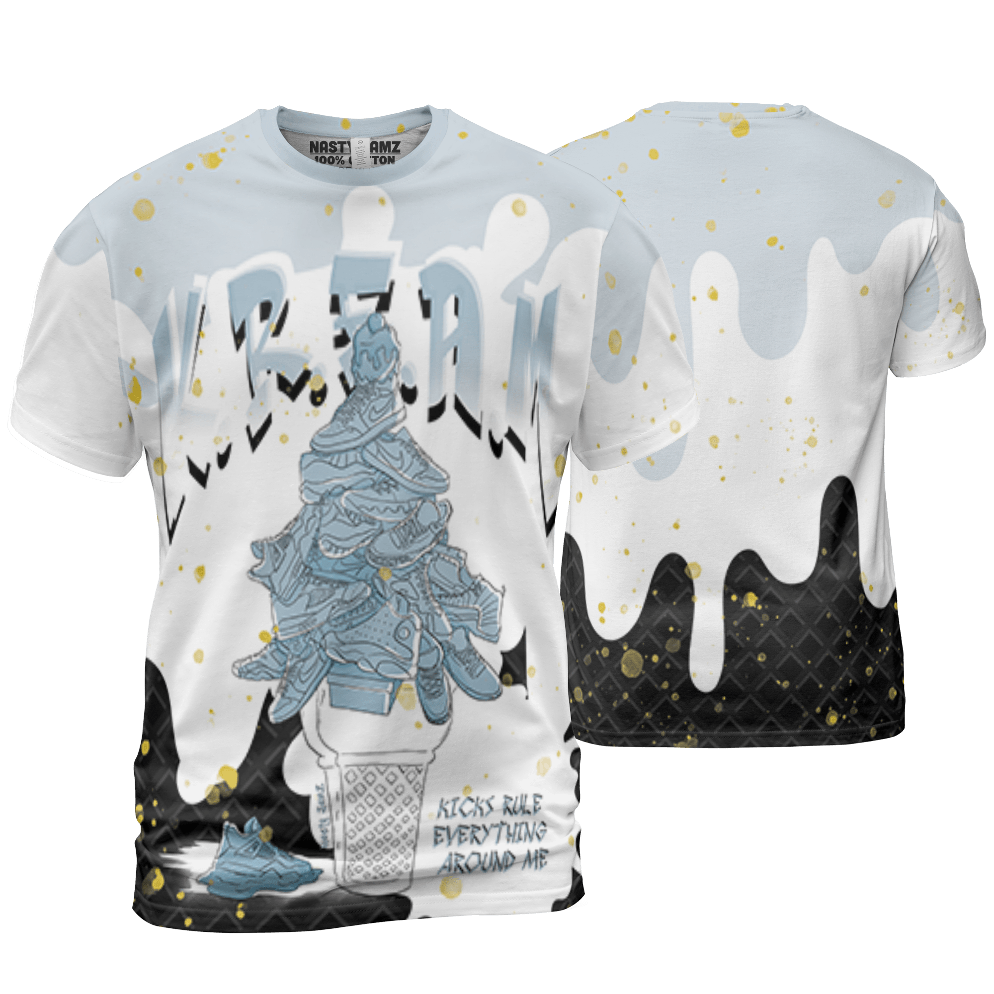 Blue Grey 13s T Shirt Match KREAM 3D All-Over Print Waffle Cone - NastyJamz