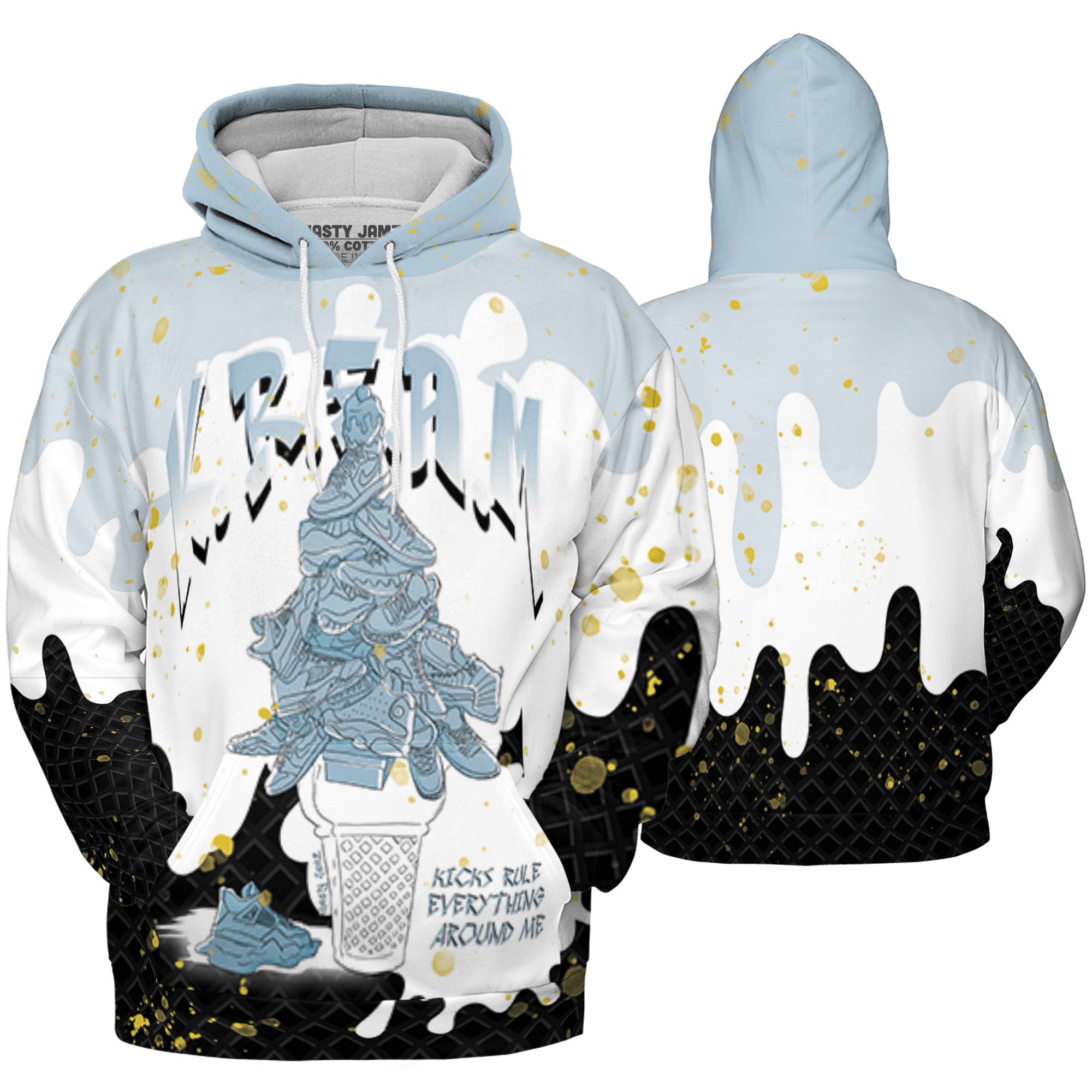 Blue Grey 13s Hoodie Match KREAM 3D All-Over Print Waffle Cone - NastyJamz