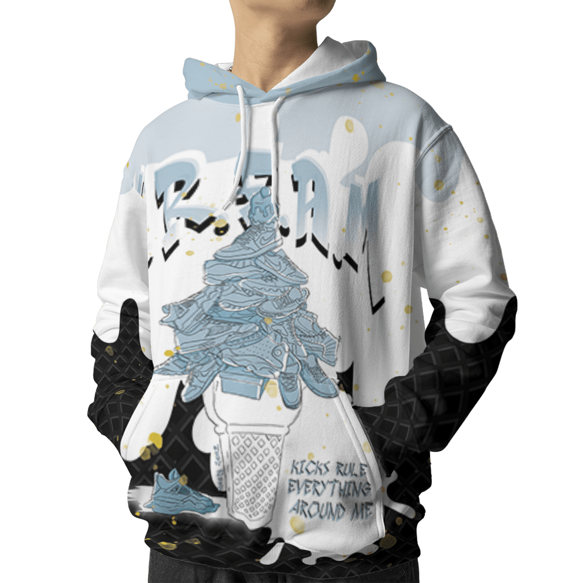 Blue Grey 13s Hoodie Match KREAM 3D All-Over Print Waffle Cone - NastyJamz