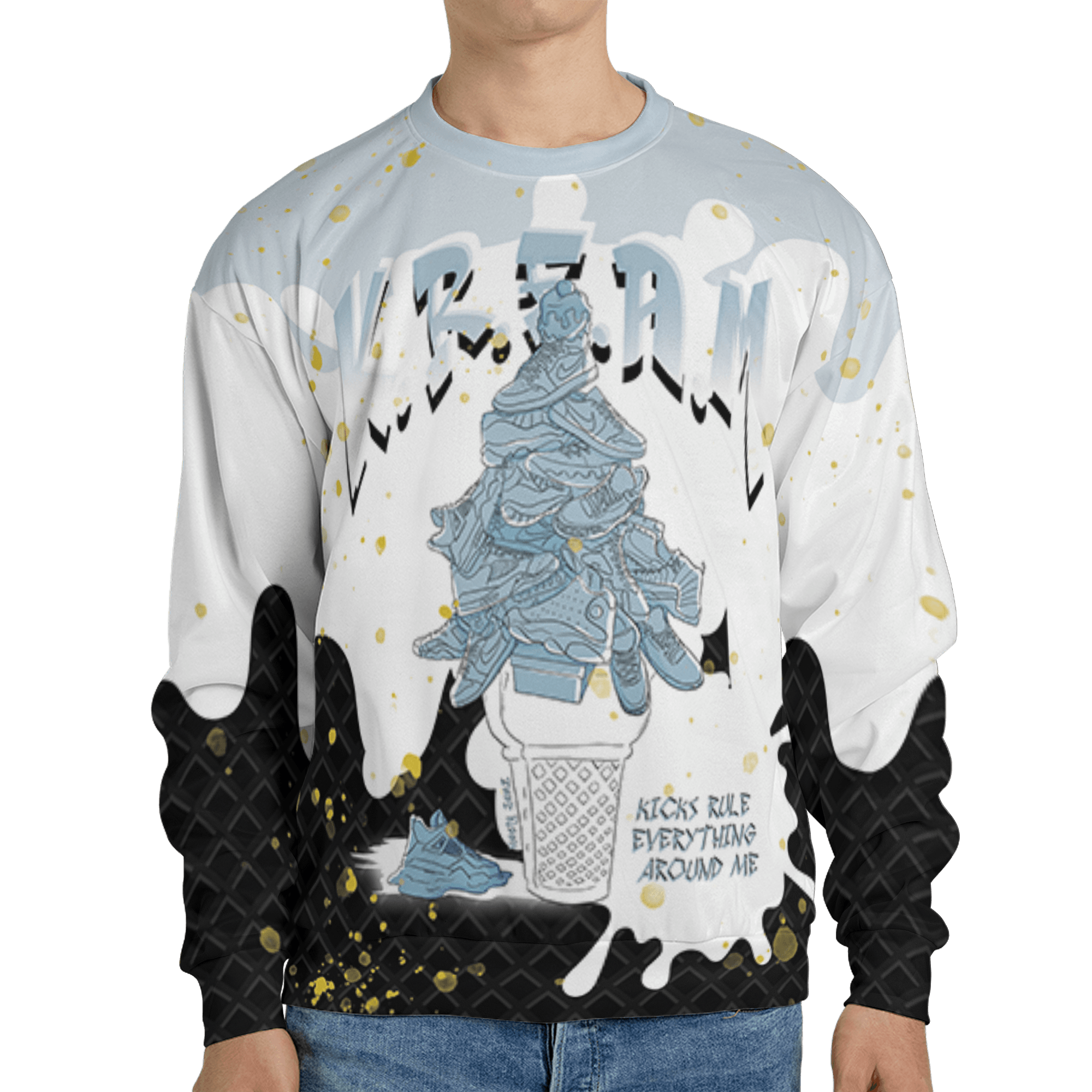 Blue Grey 13s Sweatshirt Match KREAM 3D All-Over Print Waffle Cone - NastyJamz