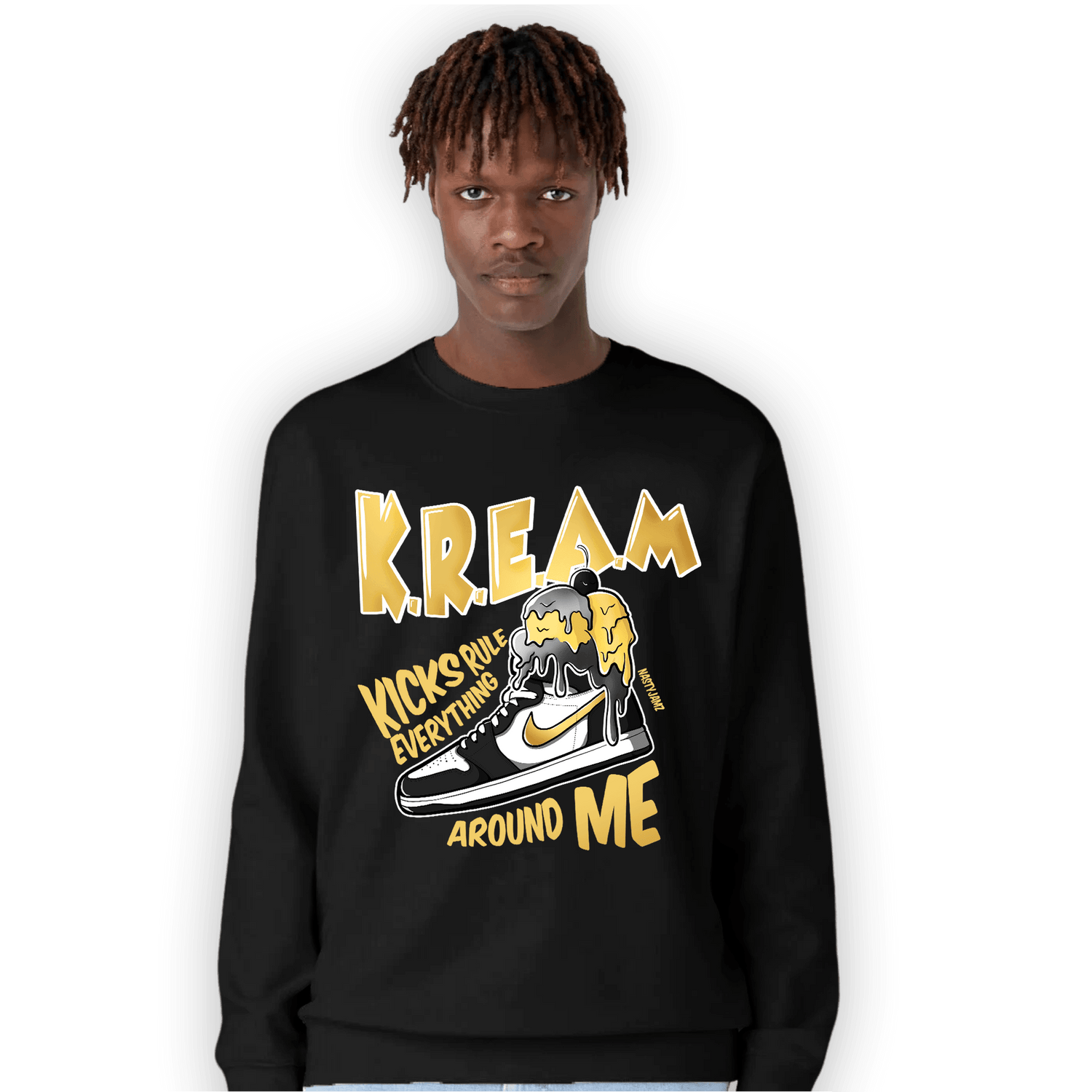 Mid SE Black Gold 1s Sweatshirt Match Kream Sneaker - NastyJamz