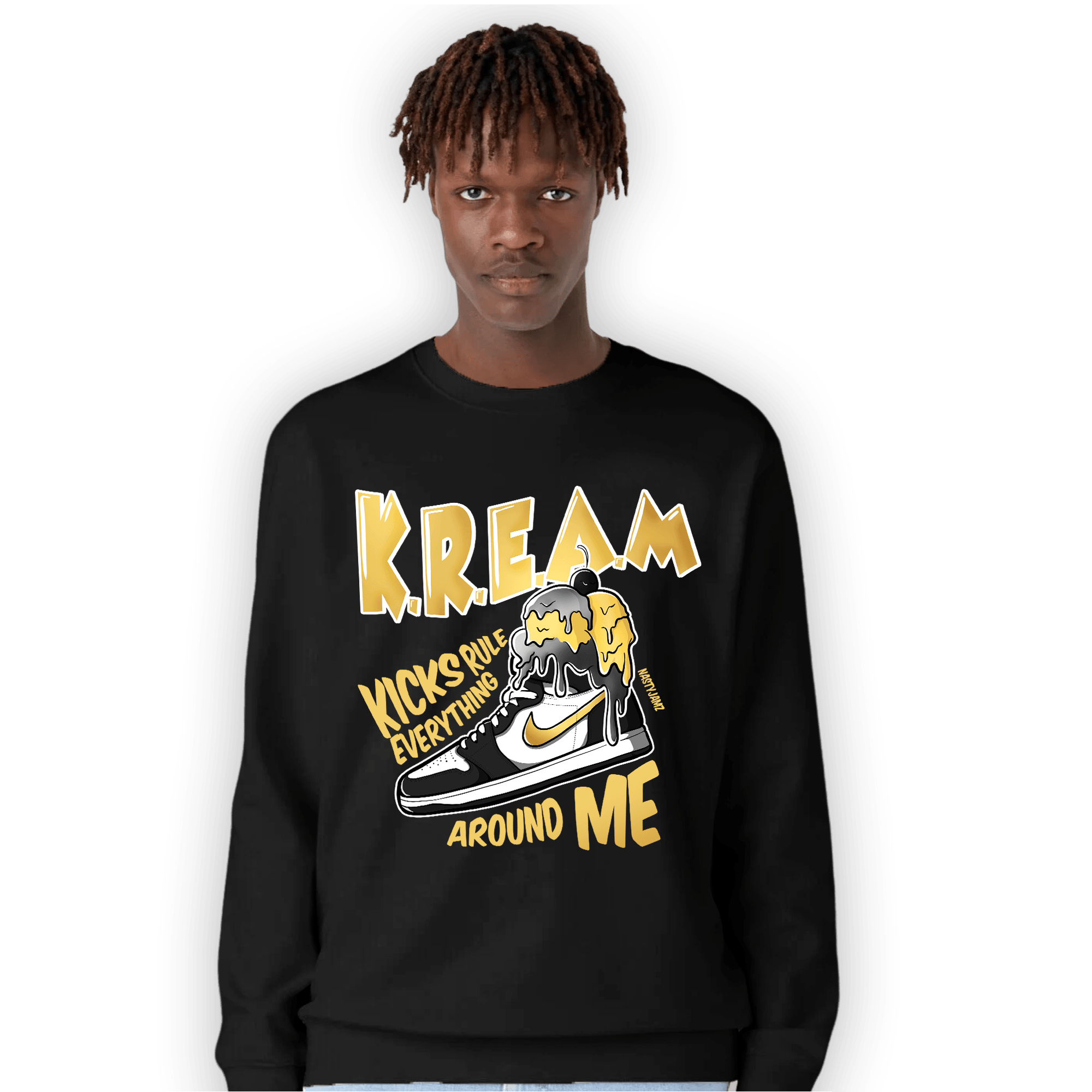 Mid SE Black Gold 1s Sweatshirt Match Kream Sneaker - NastyJamz