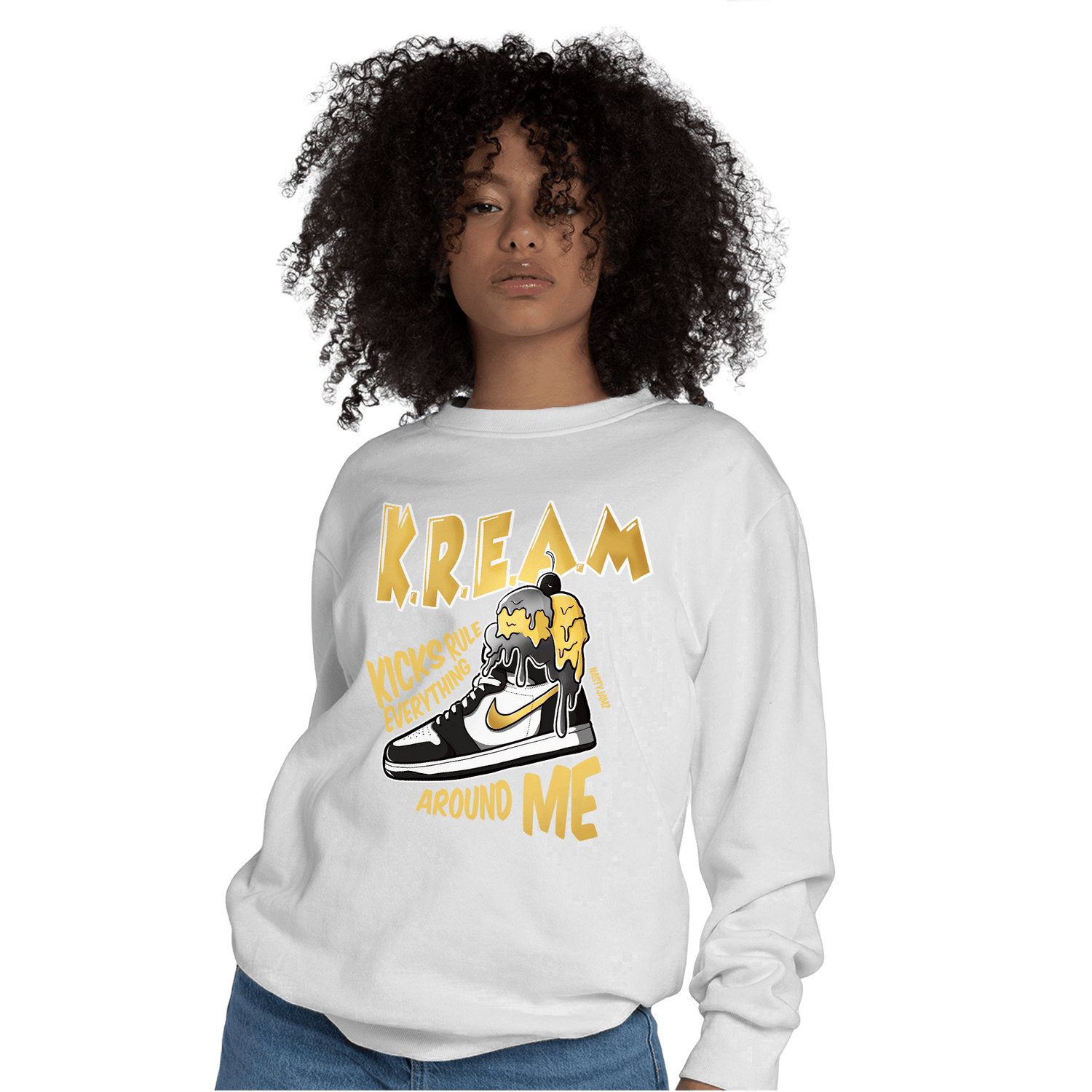 Mid SE Black Gold 1s Sweatshirt Match Kream Sneaker - NastyJamz