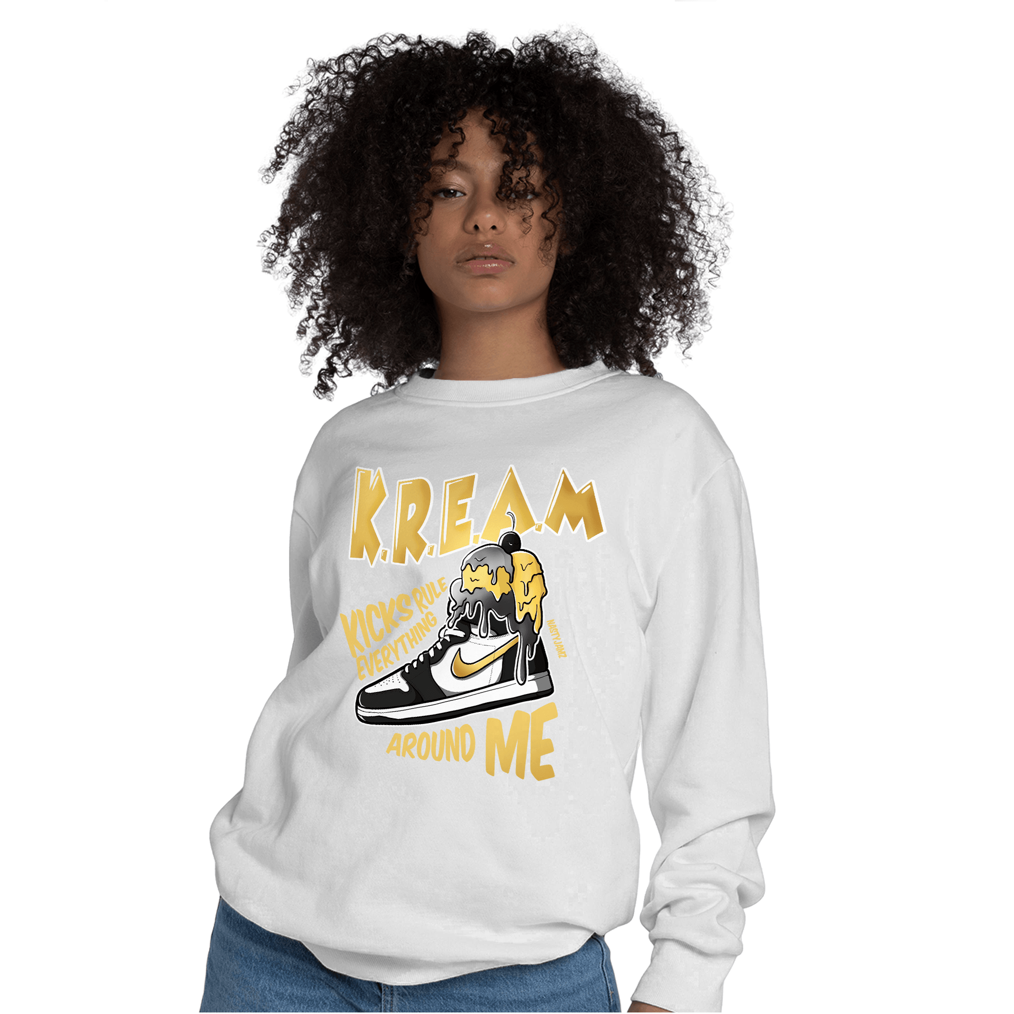 Mid SE Black Gold 1s Sweatshirt Match Kream Sneaker - NastyJamz