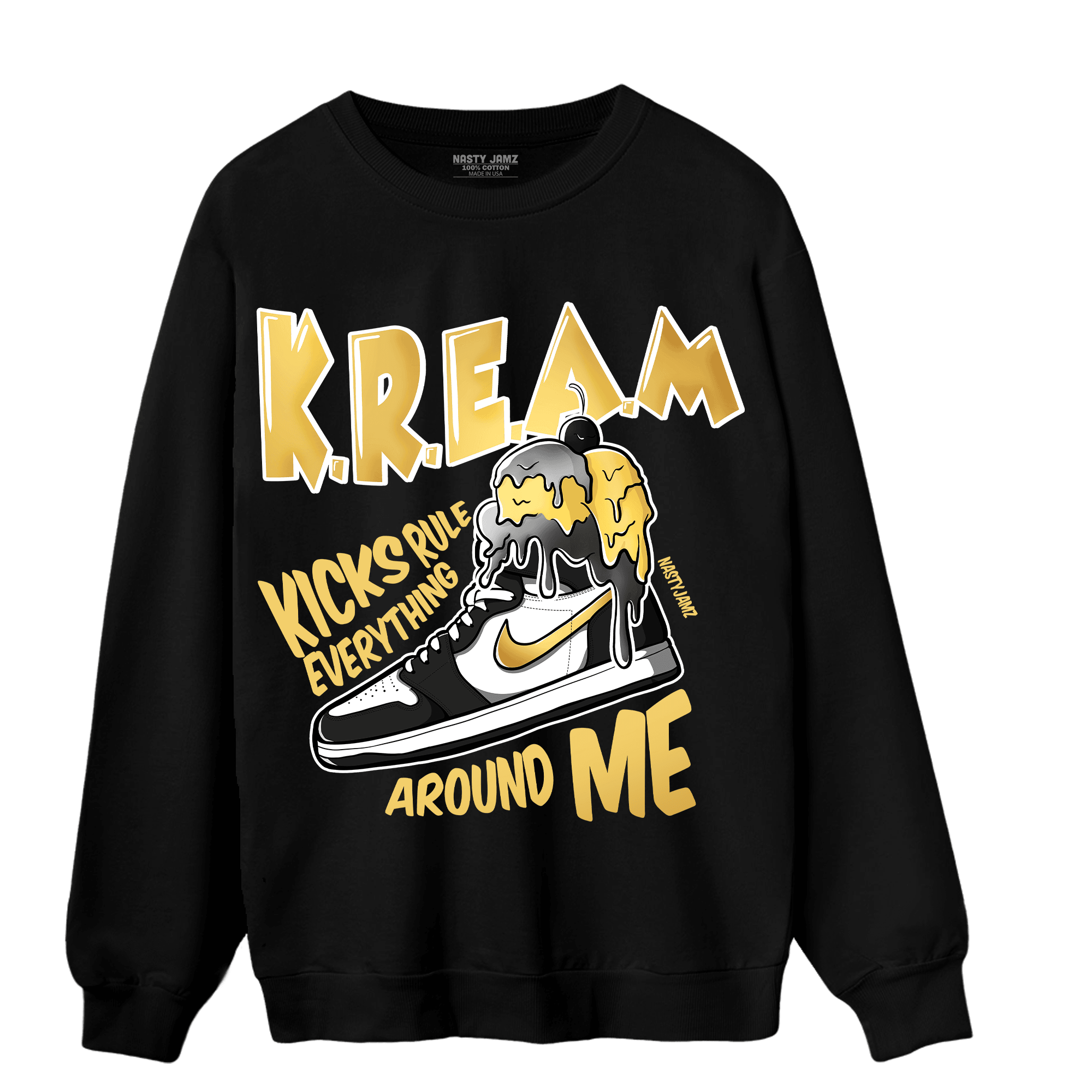 Mid SE Black Gold 1s Sweatshirt Match Kream Sneaker - NastyJamz