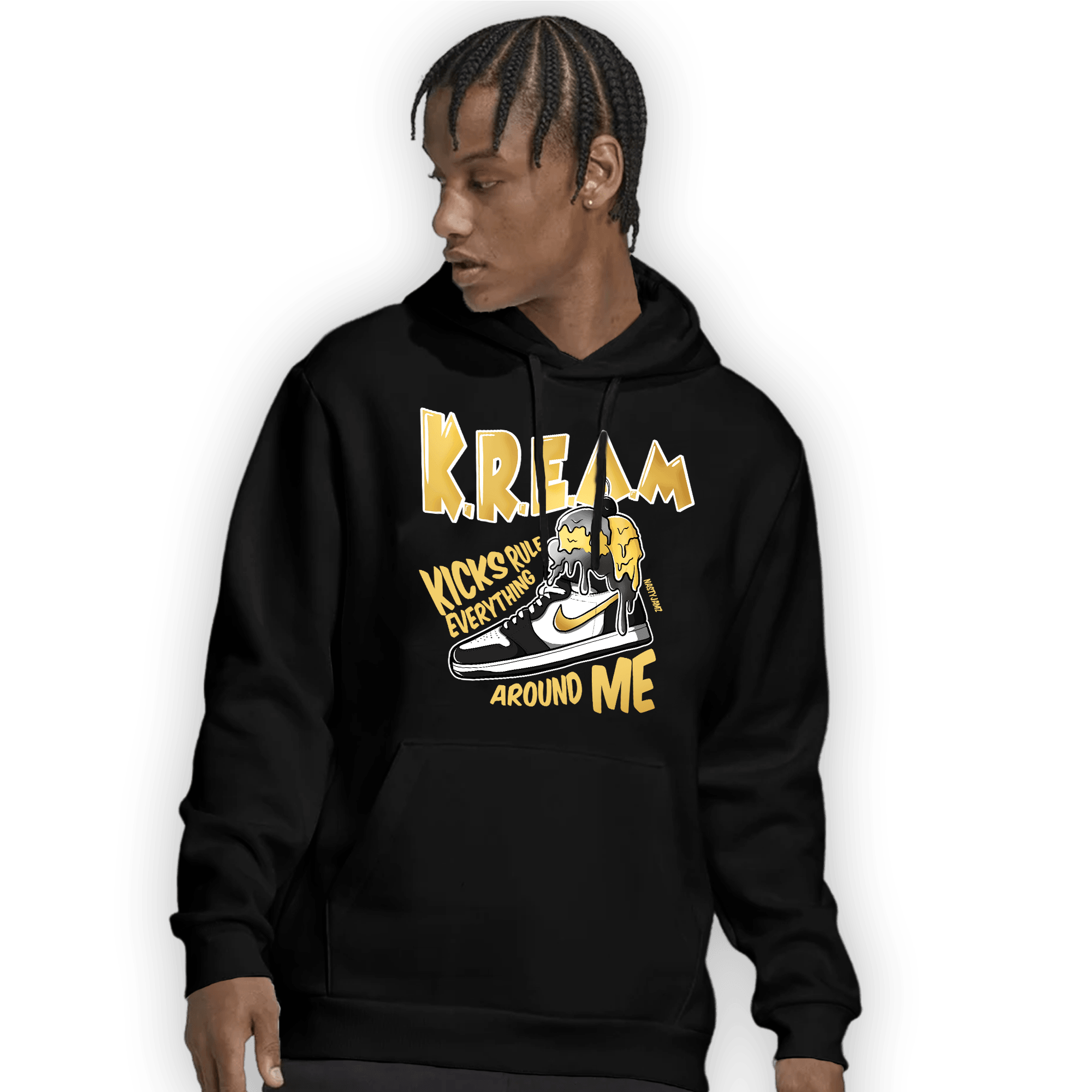 Mid SE Black Gold 1s Hoodie Match Kream Sneaker - NastyJamz