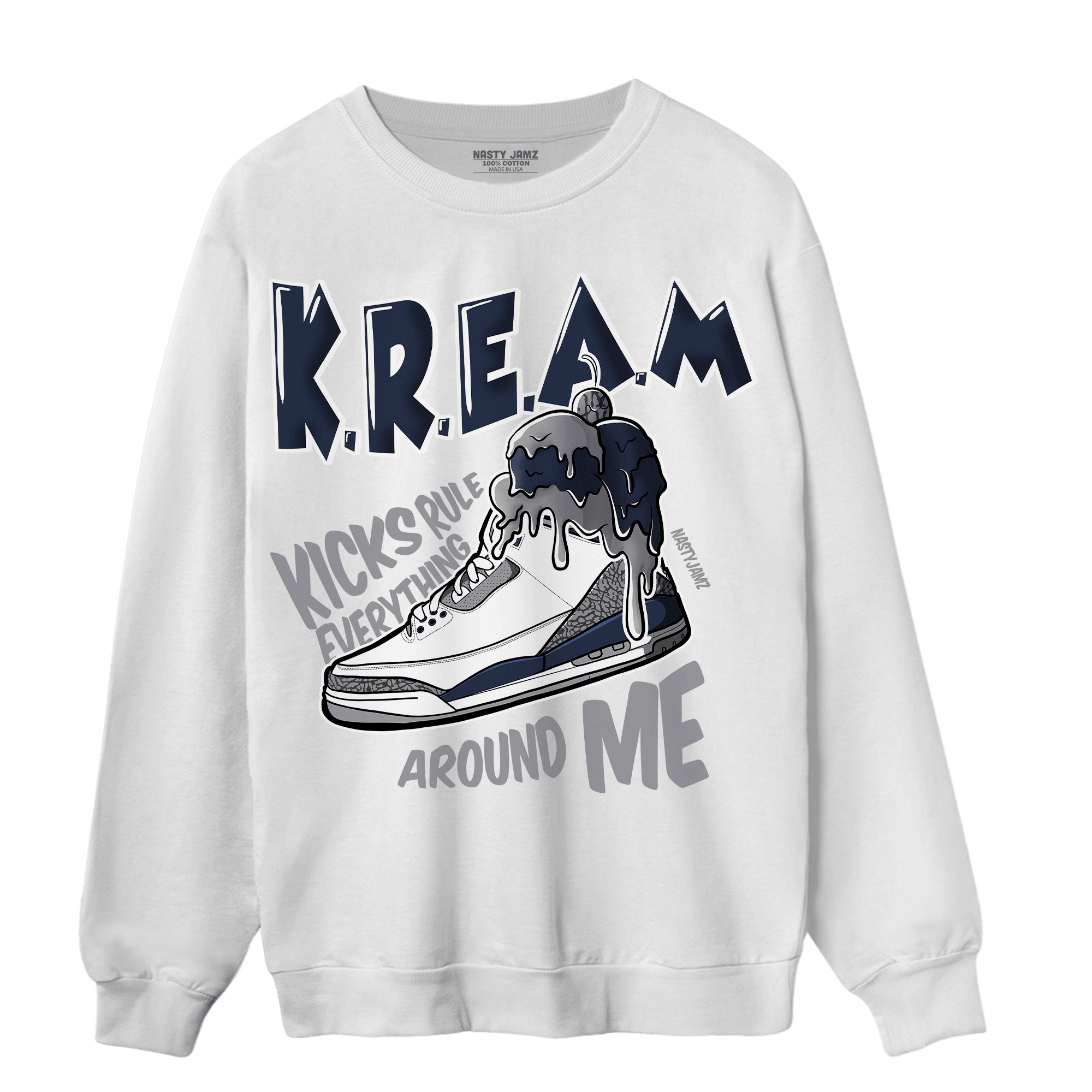 White Navy 3s Sweatshirt Match Kream Sneaker - NastyJamz