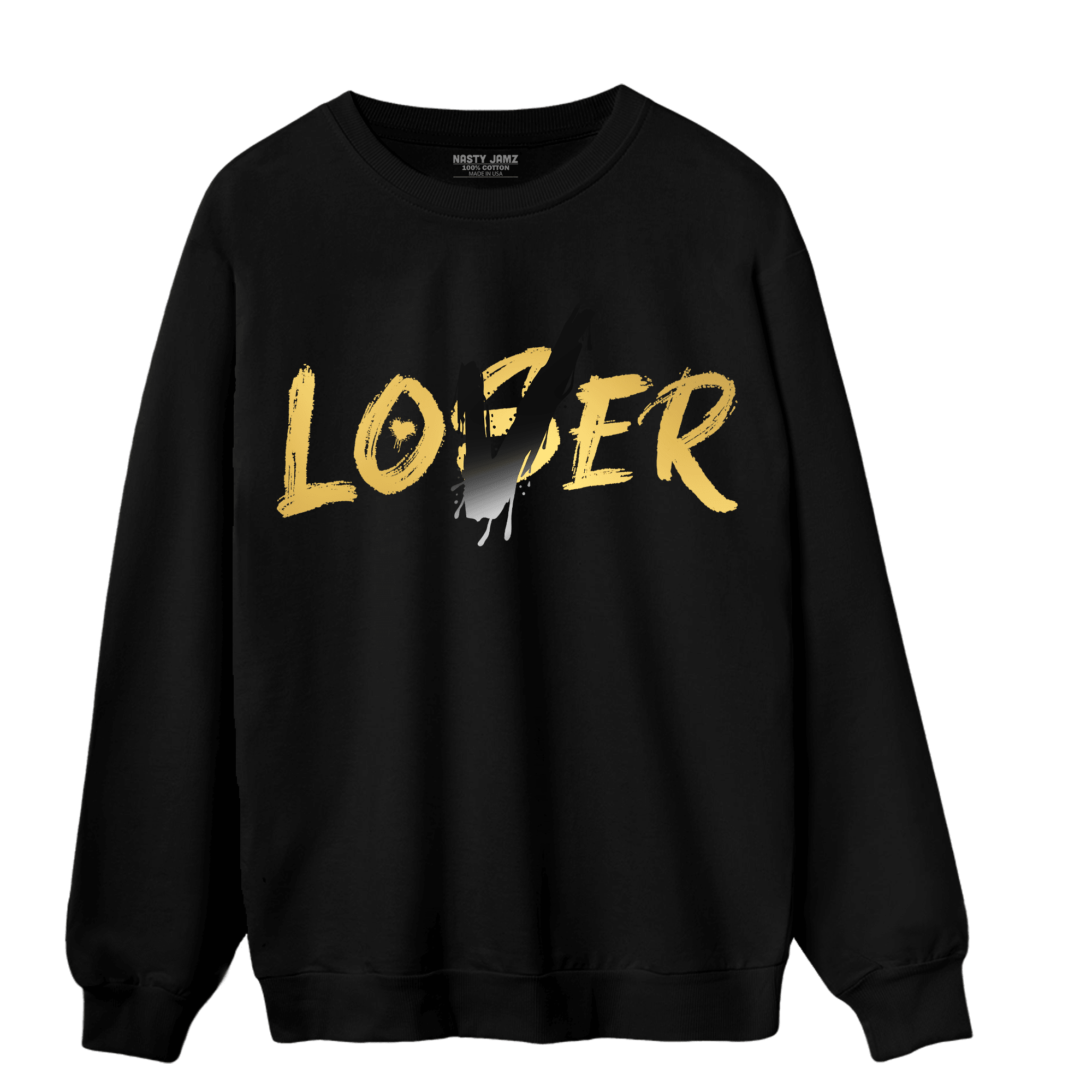 Mid SE Black Gold 1s Sweatshirt Match Loser Lover - NastyJamz