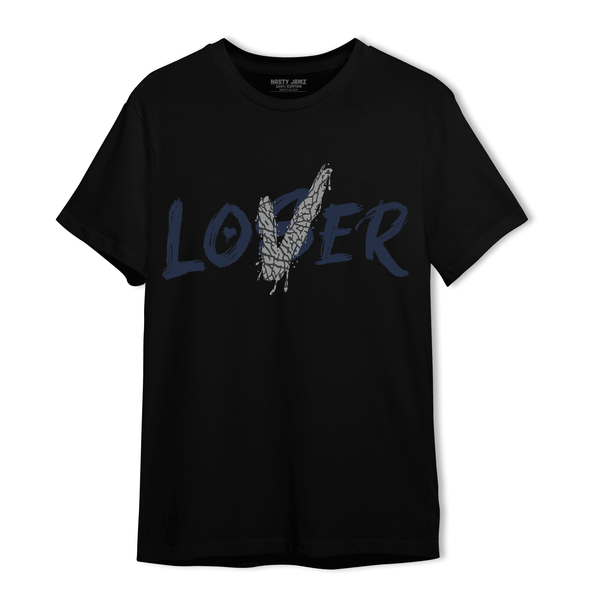 White Navy 3s T Shirt Match Loser Lover - NastyJamz