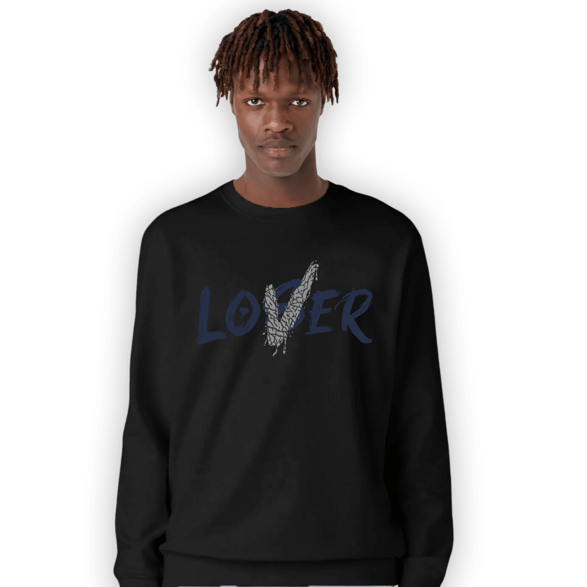 White Navy 3s Sweatshirt Match Loser Lover - NastyJamz