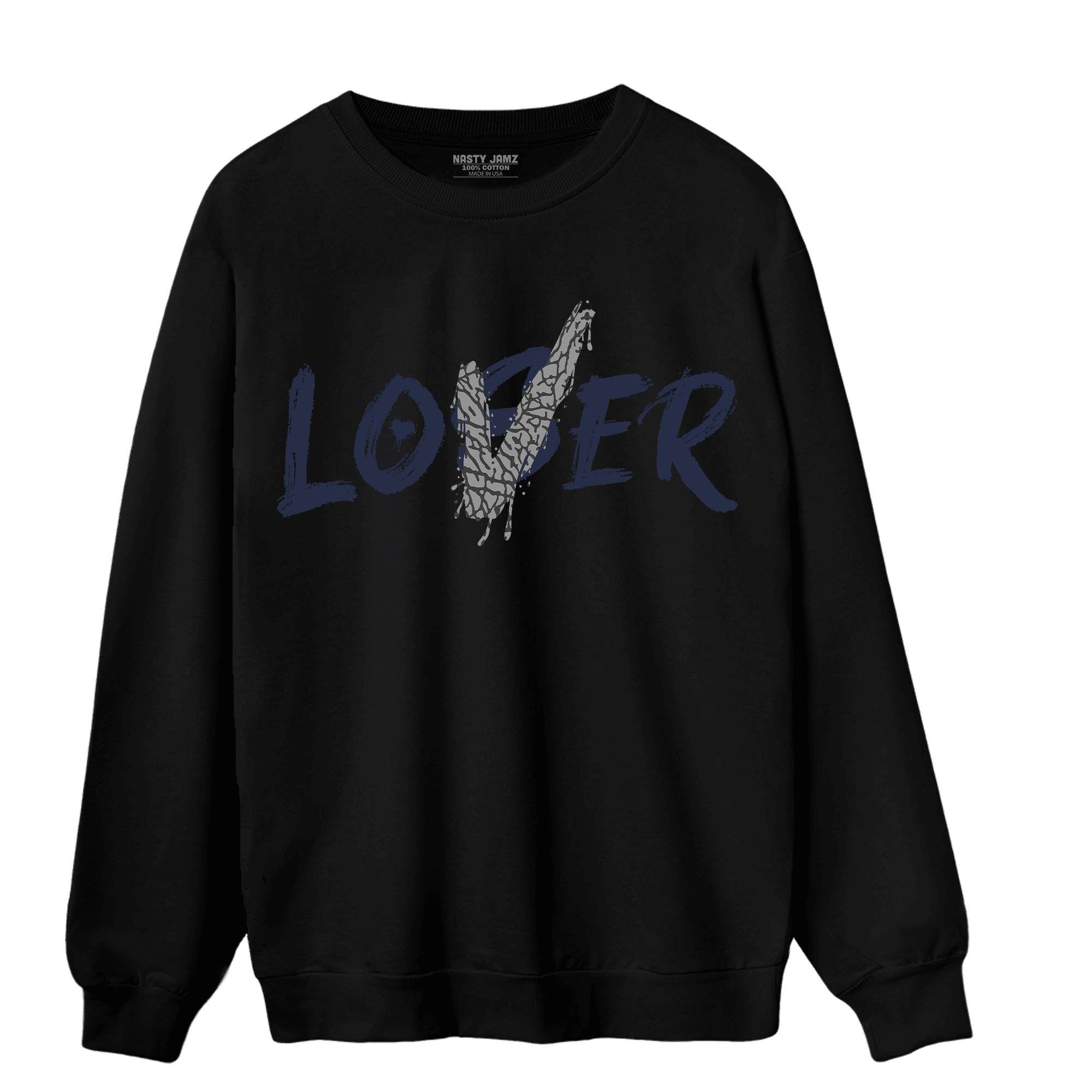 White Navy 3s Sweatshirt Match Loser Lover - NastyJamz