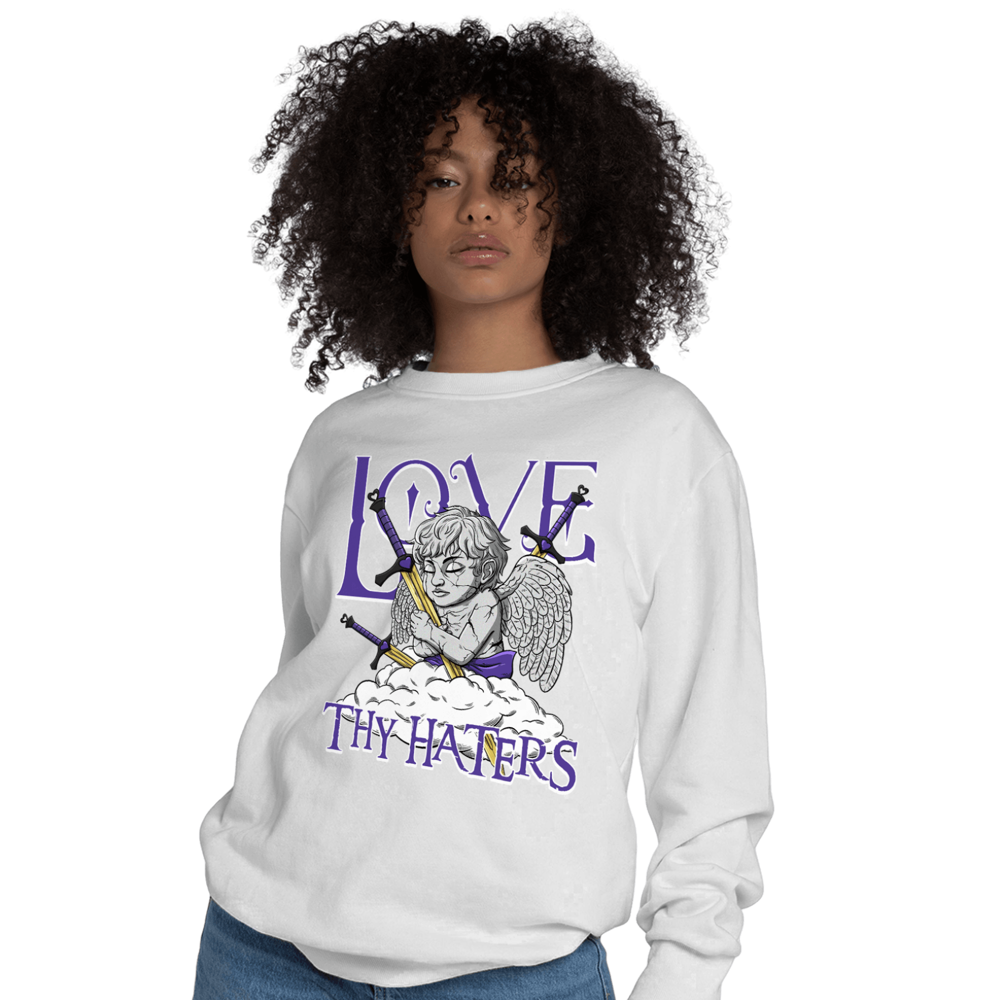 Field Purple 12s Sweatshirt Match Love Thy Haters Angel - NastyJamz