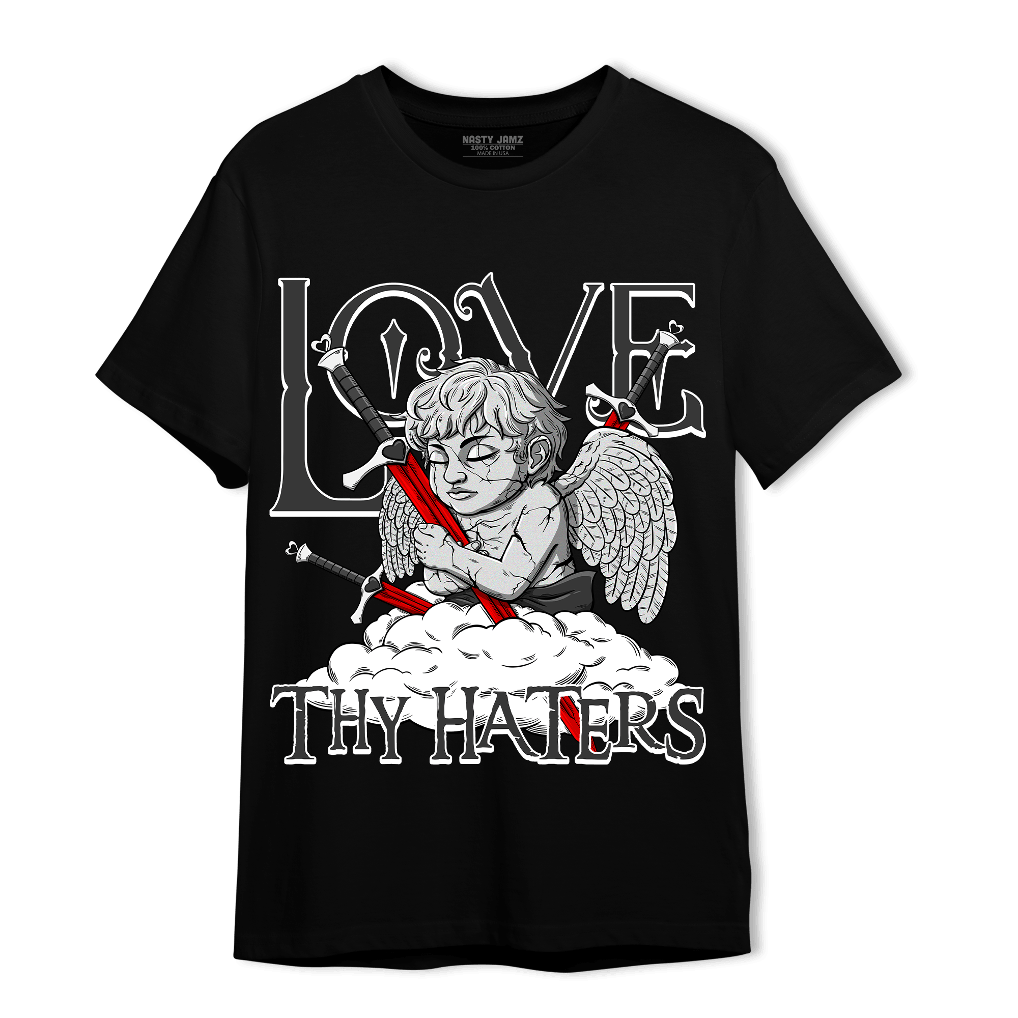 Black White 14s T Shirt Match Love Thy Haters Angel - NastyJamz