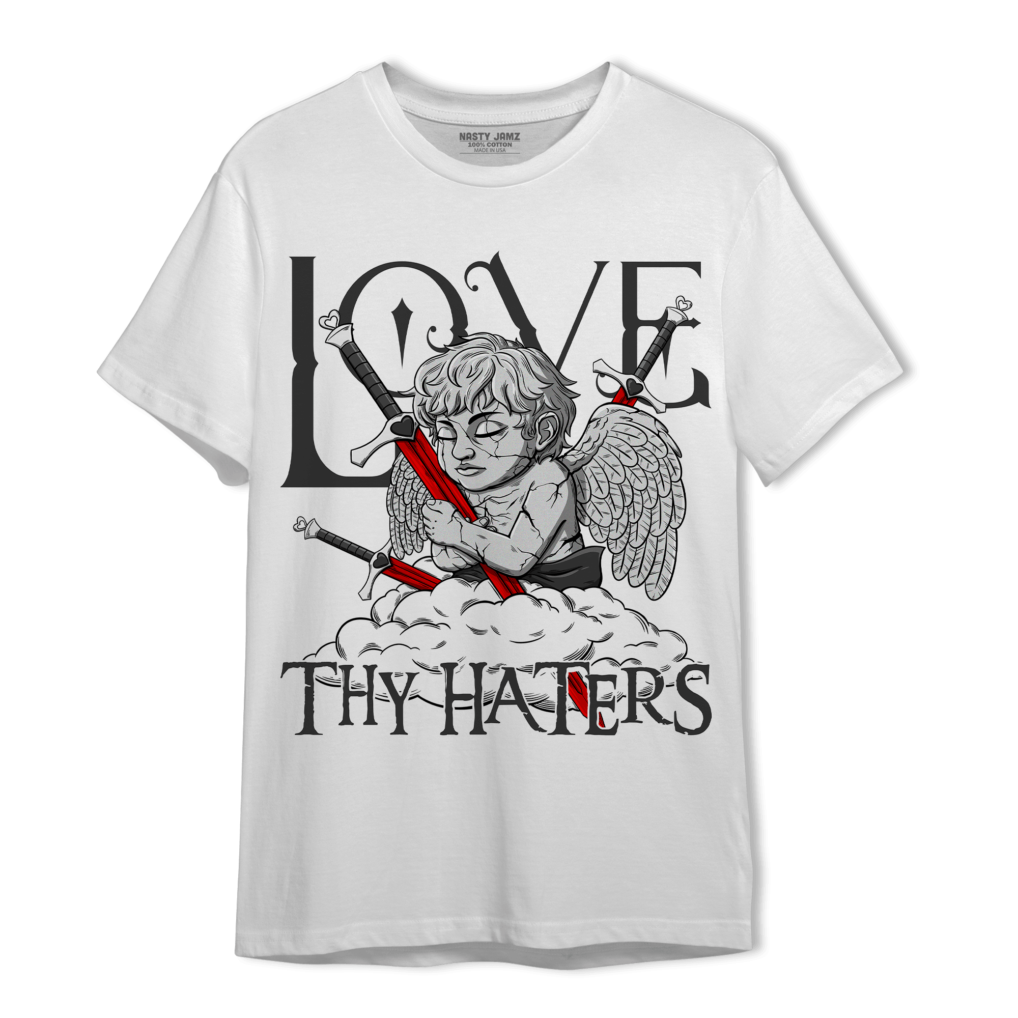 Black White 14s T Shirt Match Love Thy Haters Angel - NastyJamz