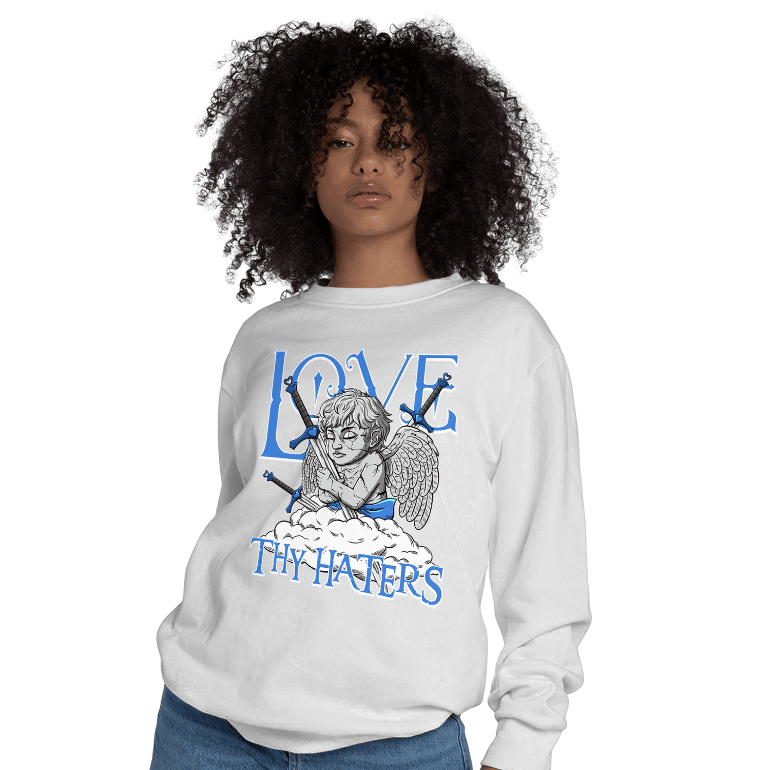 University Blue Toe 1s Sweatshirt Match Love Thy Haters Angel - NastyJamz