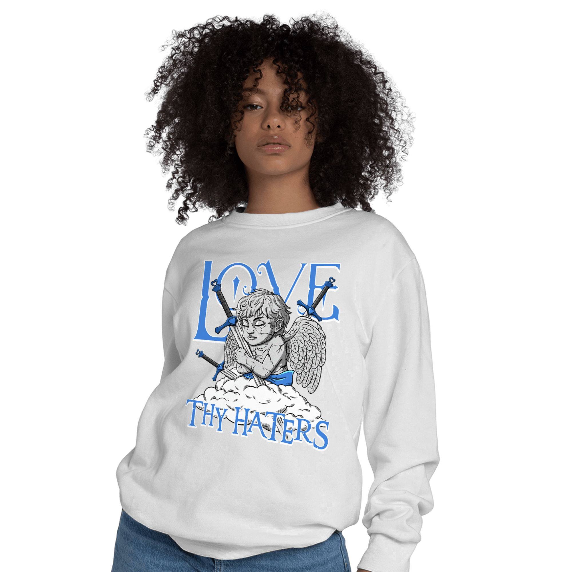University Blue Toe 1s Sweatshirt Match Love Thy Haters Angel - NastyJamz
