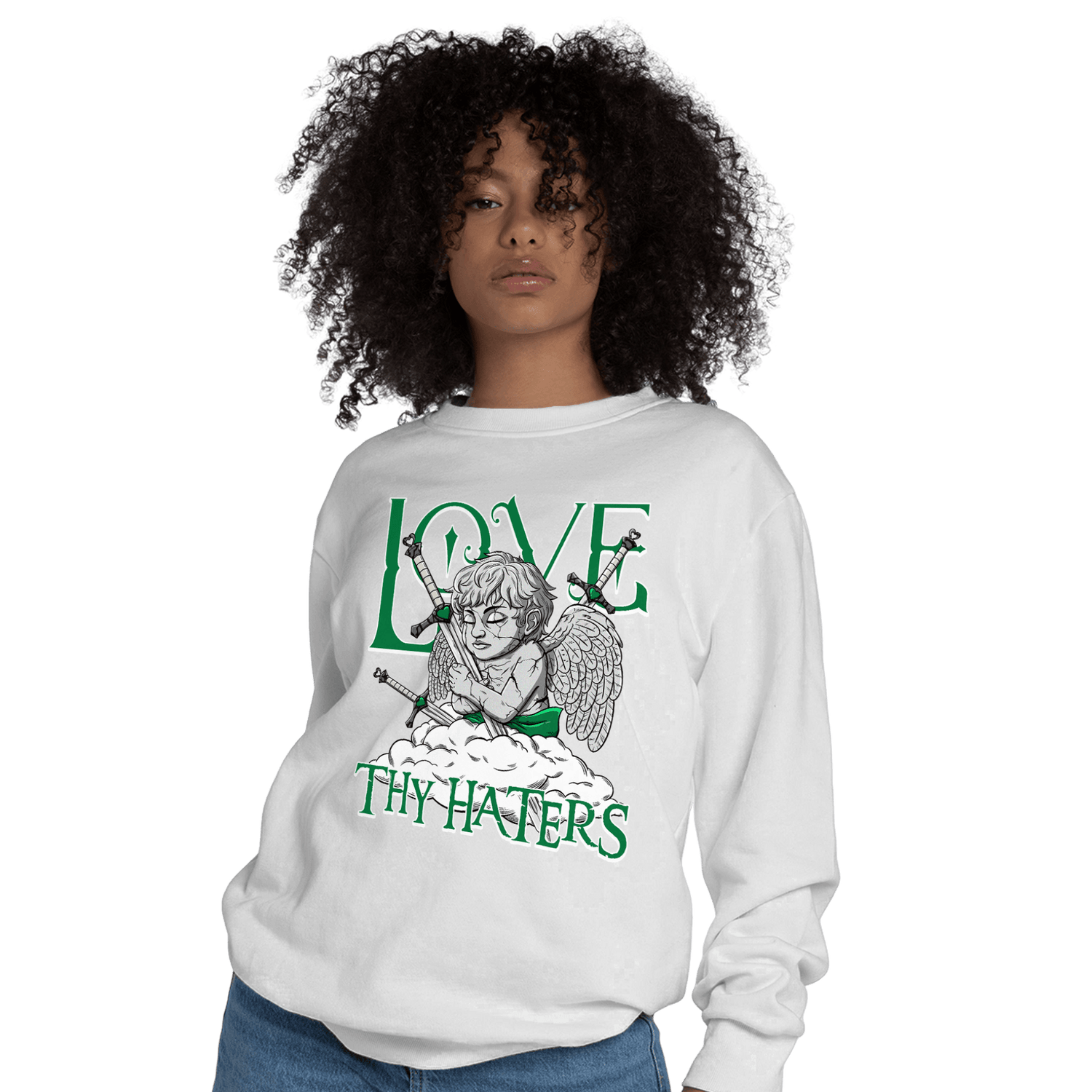 Lucky Green 3s Sweatshirt Match Love Thy Haters Angel - NastyJamz