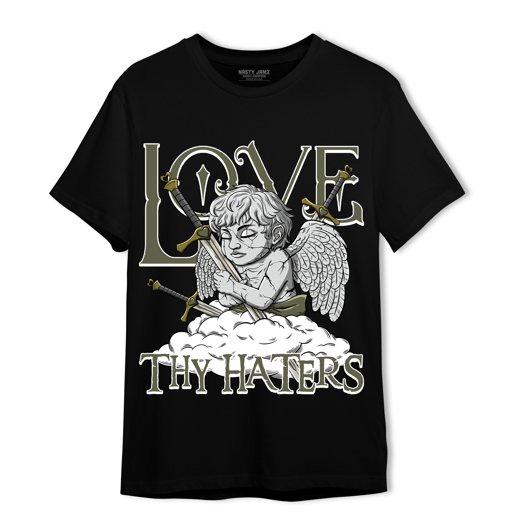 SE Craft Medium Olive 4s T Shirt Match Love Thy Haters Angel - NastyJamz