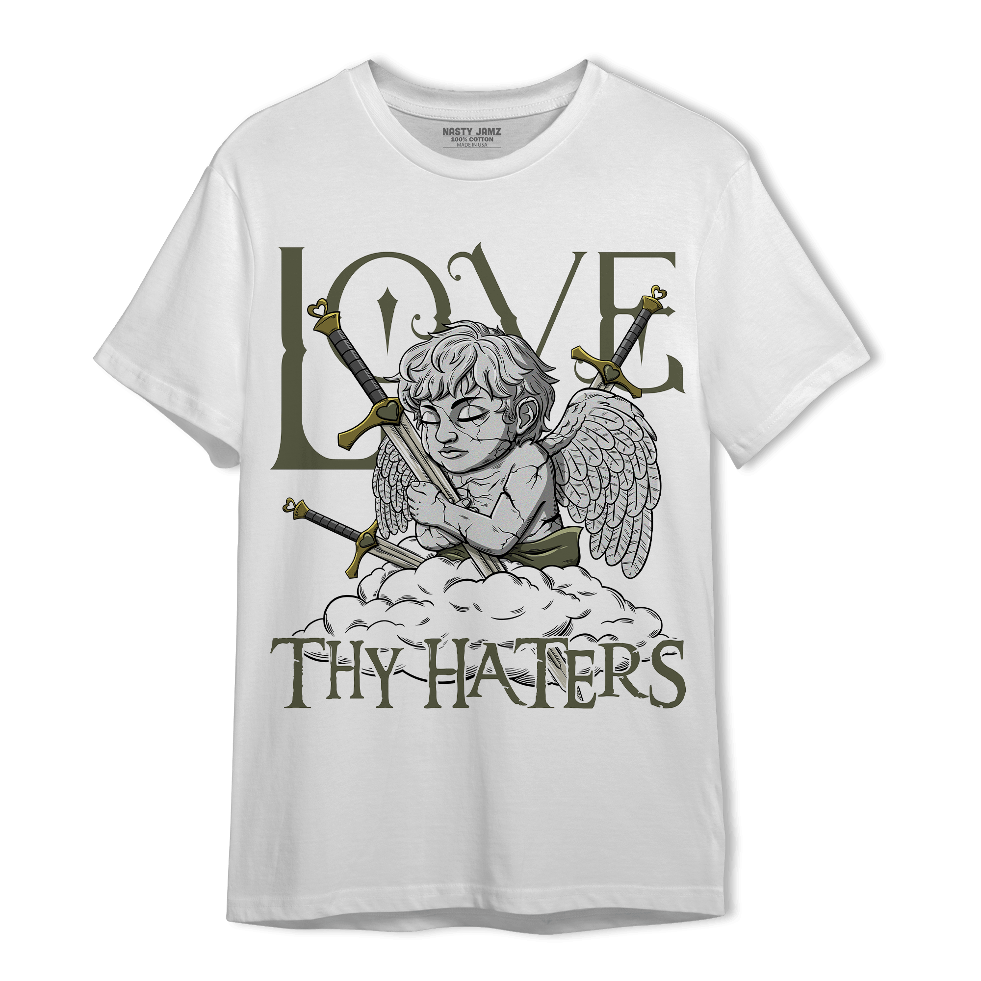 SE Craft Medium Olive 4s T Shirt Match Love Thy Haters Angel - NastyJamz