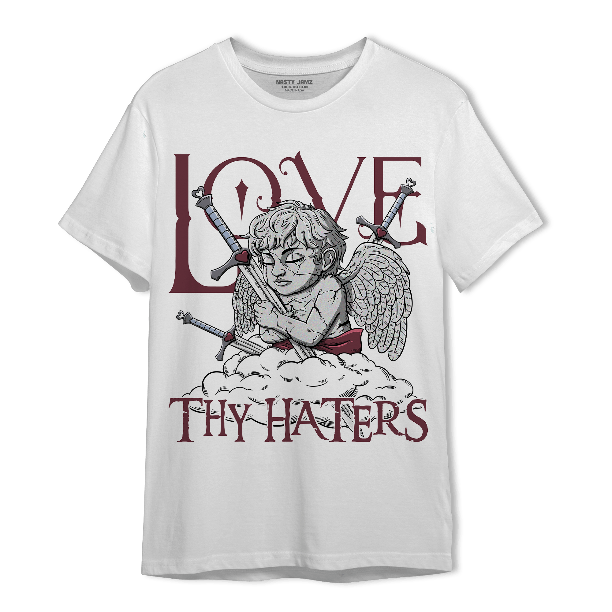 Burgundy 5s T Shirt Match Love Thy Haters Angel - NastyJamz
