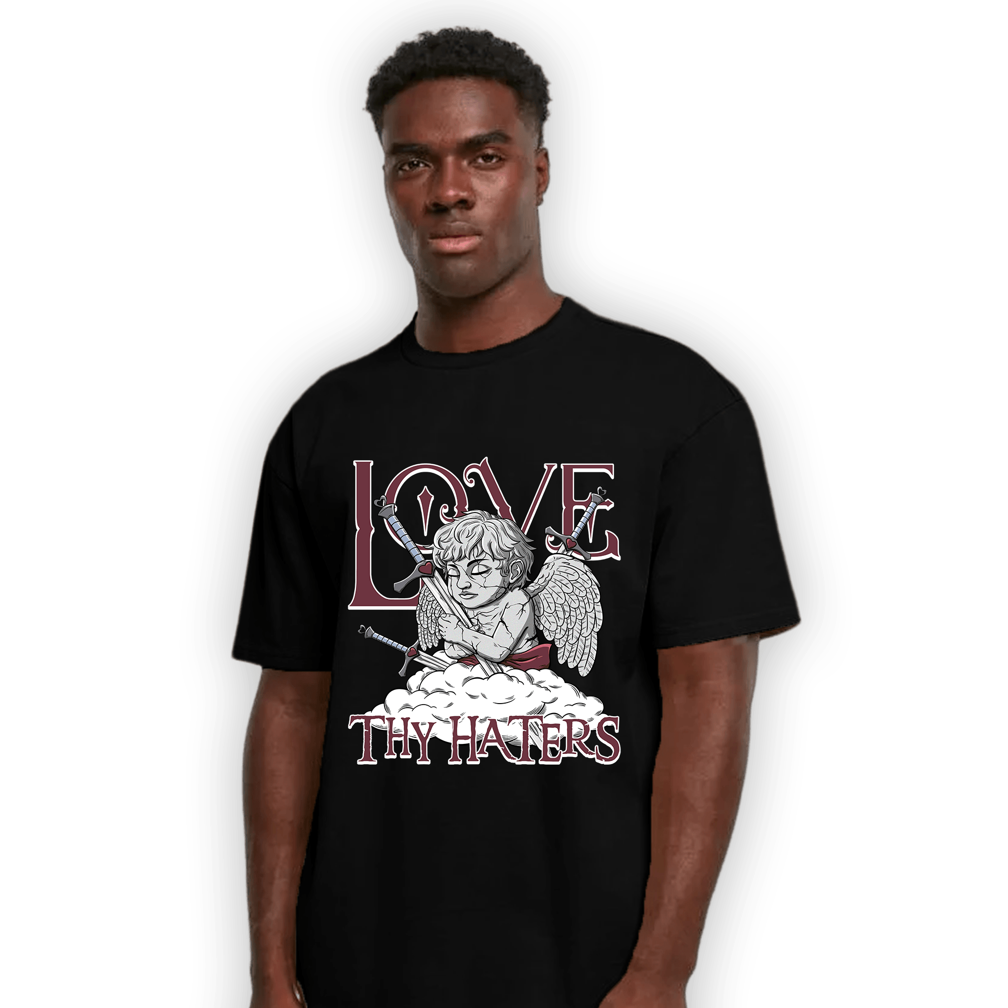 Burgundy 5s T Shirt Match Love Thy Haters Angel - NastyJamz