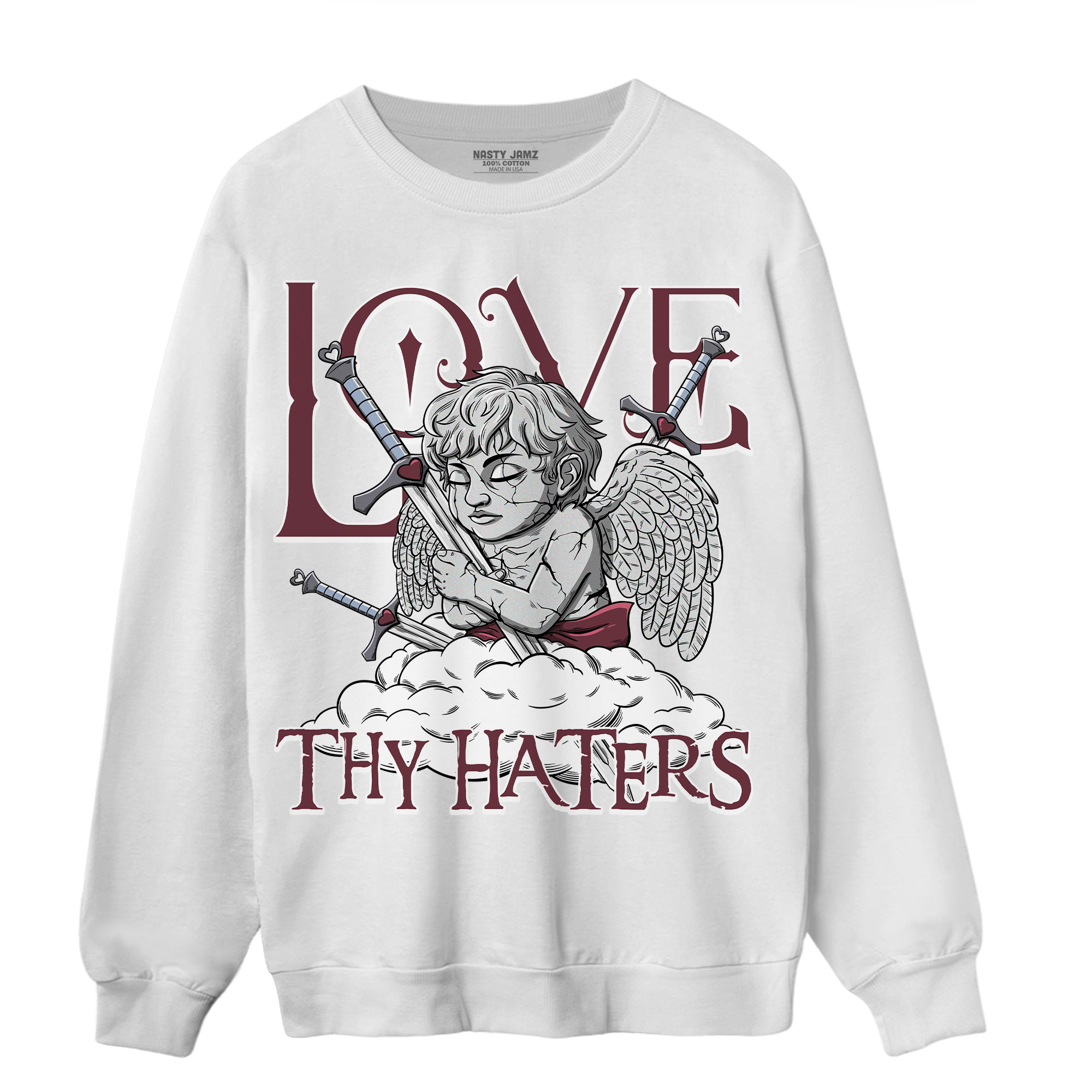 Burgundy 5s Sweatshirt Match Love Thy Haters Angel - NastyJamz