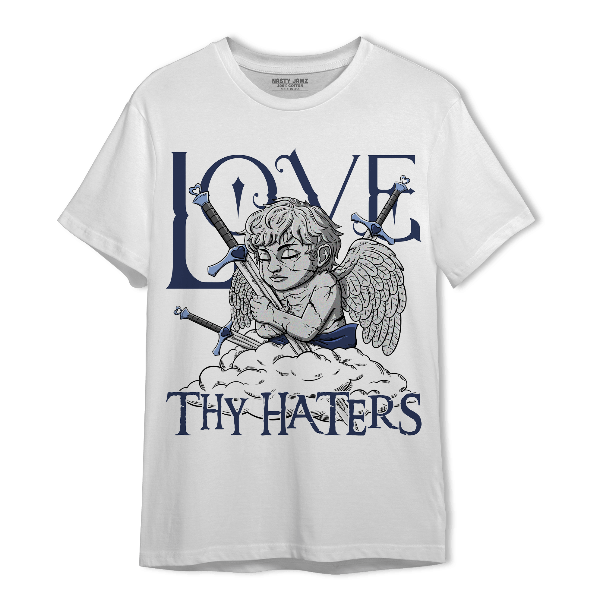 Midnight Navy 5s T Shirt Match Love Thy Haters Angel - NastyJamz