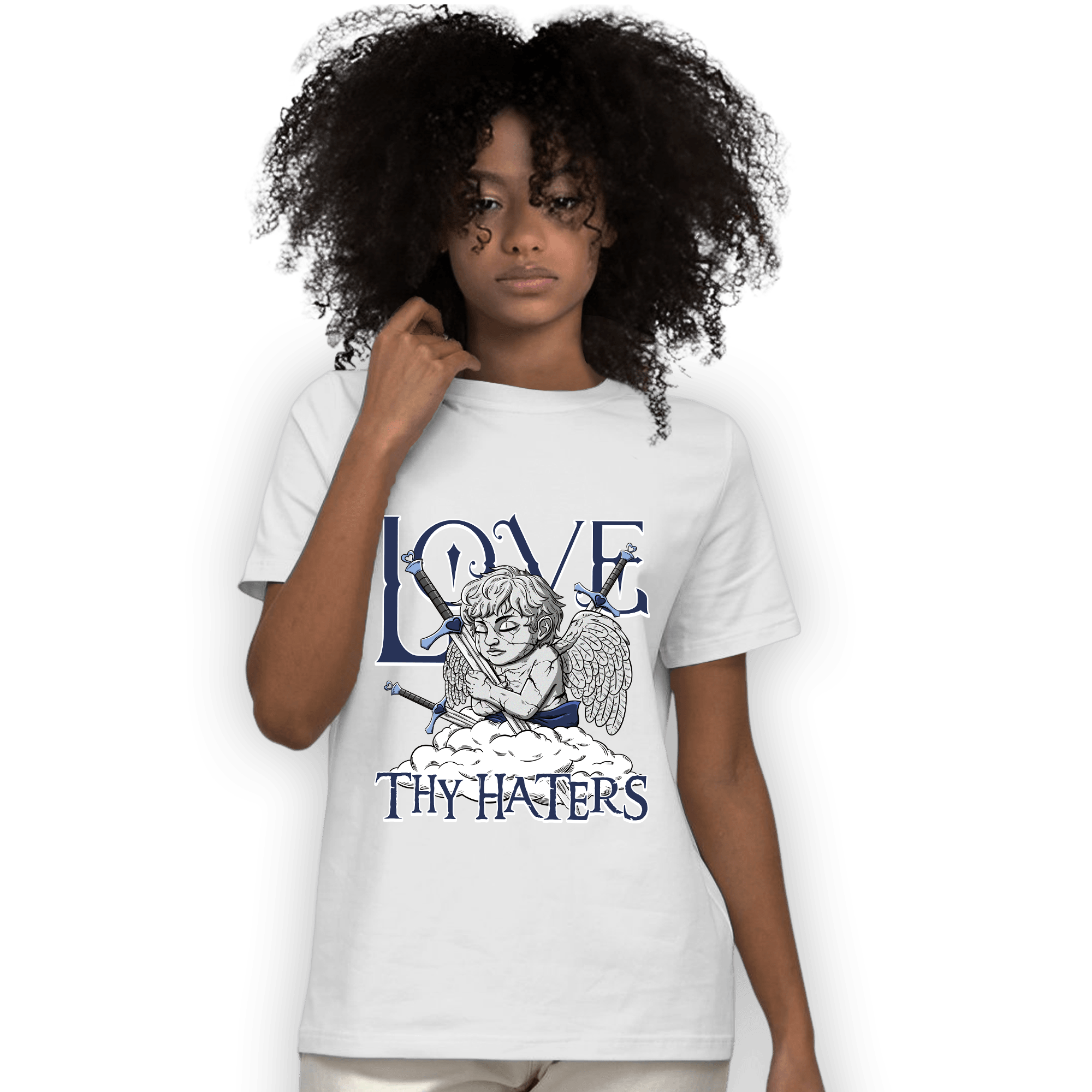 Midnight Navy 5s T Shirt Match Love Thy Haters Angel - NastyJamz