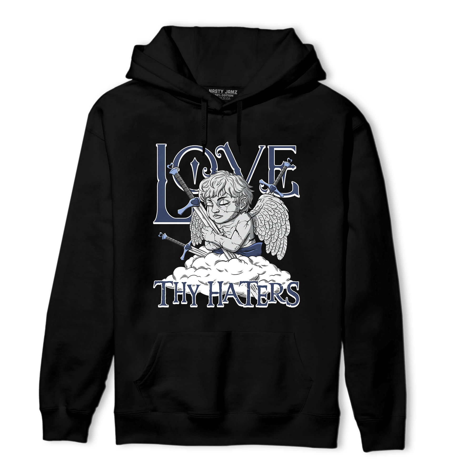 Midnight Navy 5s Hoodie Match Love Thy Haters Angel - NastyJamz