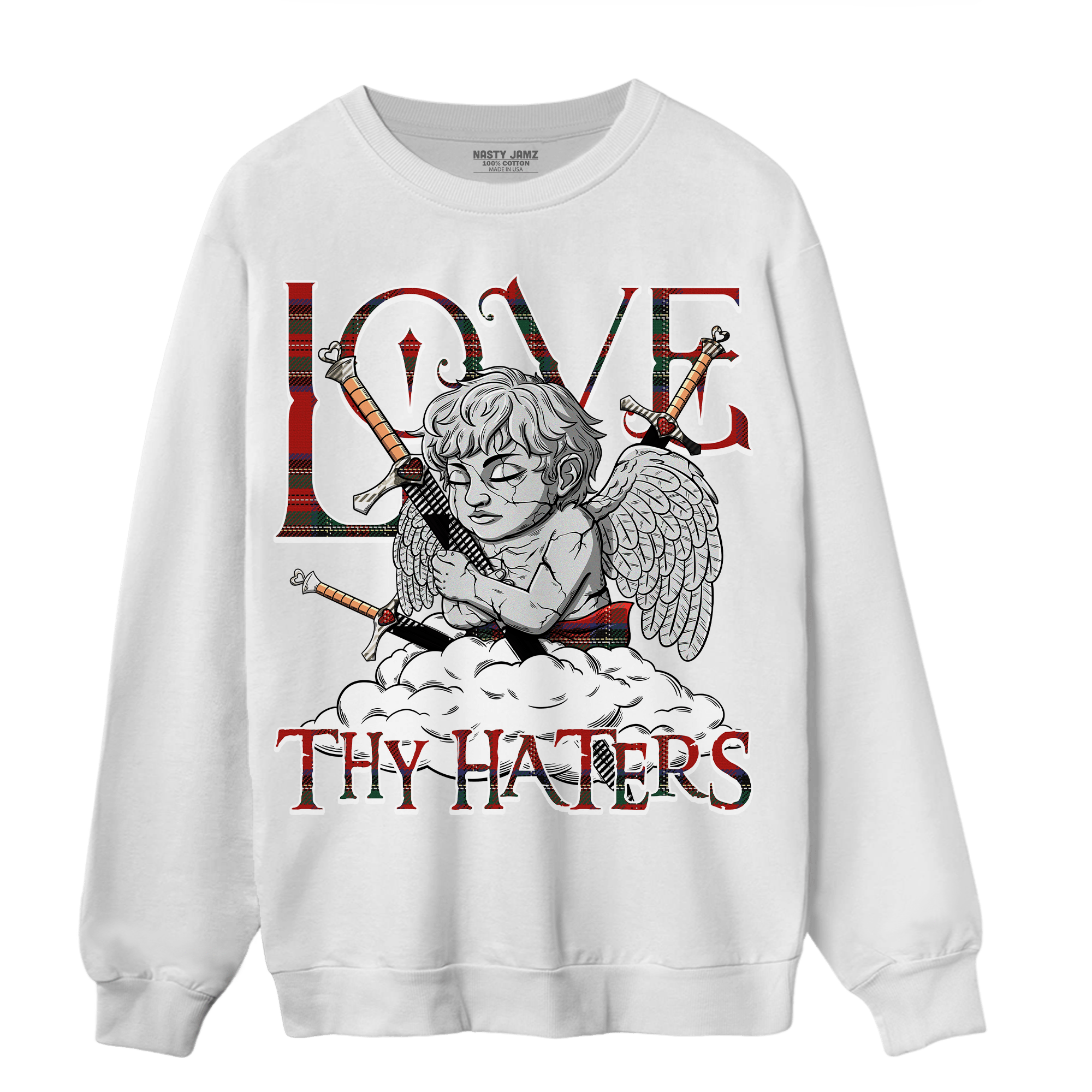 Plaid 5s Sweatshirt Match Love Thy Haters Angel - NastyJamz