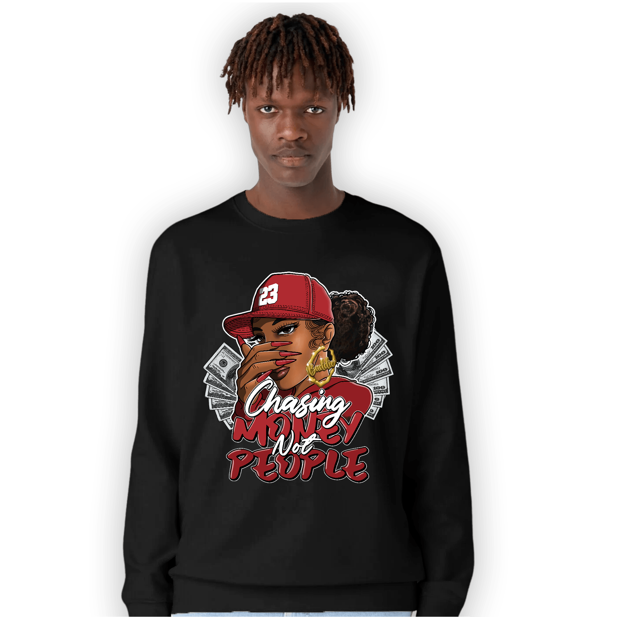 Cherry 12s Sweatshirt Match Melanin Chasing Money - NastyJamz