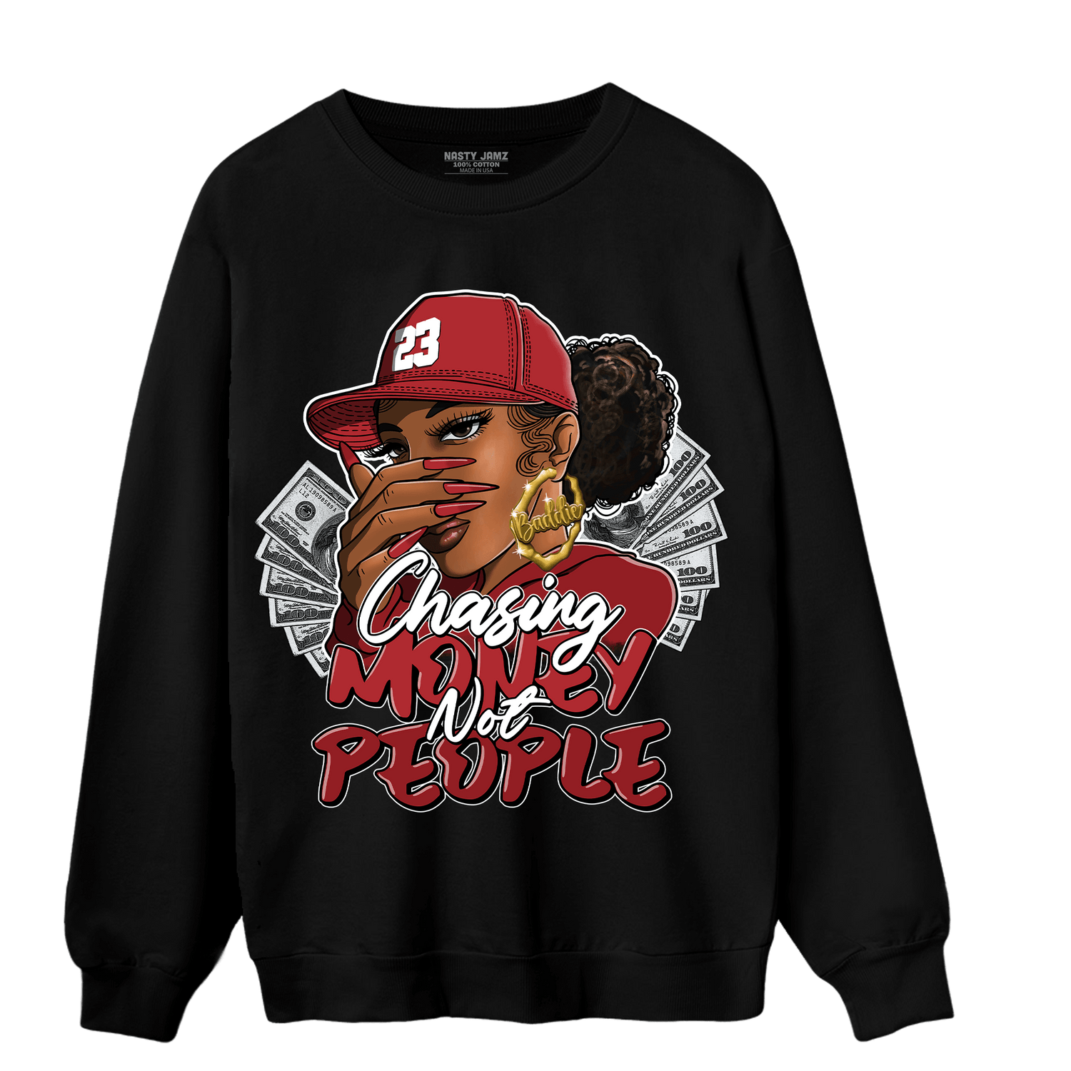 Cherry 12s Sweatshirt Match Melanin Chasing Money - NastyJamz