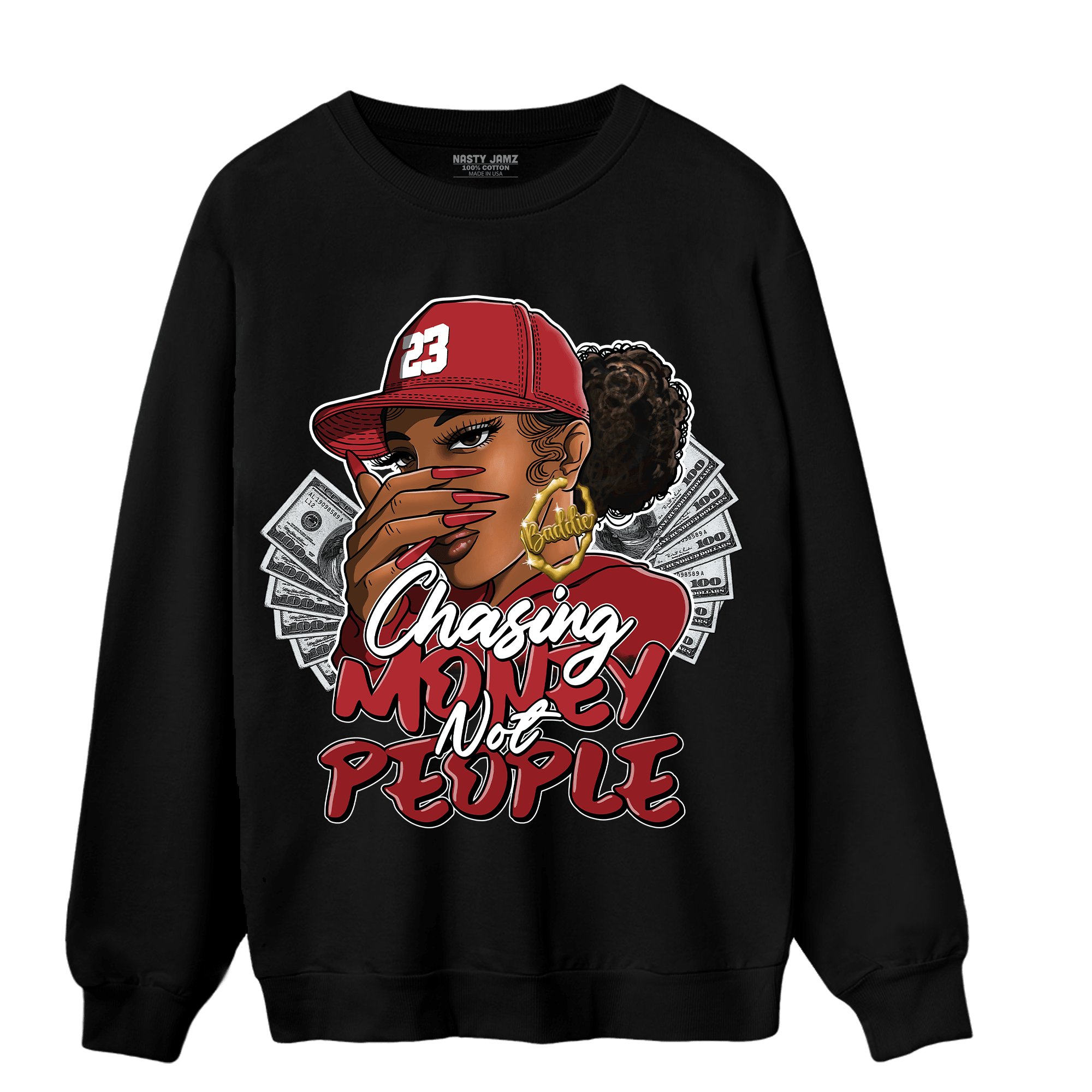 Cherry 12s Sweatshirt Match Melanin Chasing Money - NastyJamz