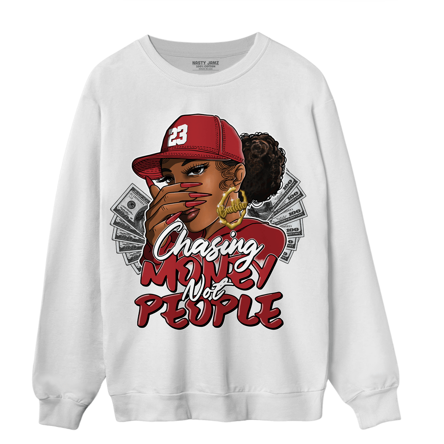 Cherry 12s Sweatshirt Match Melanin Chasing Money - NastyJamz
