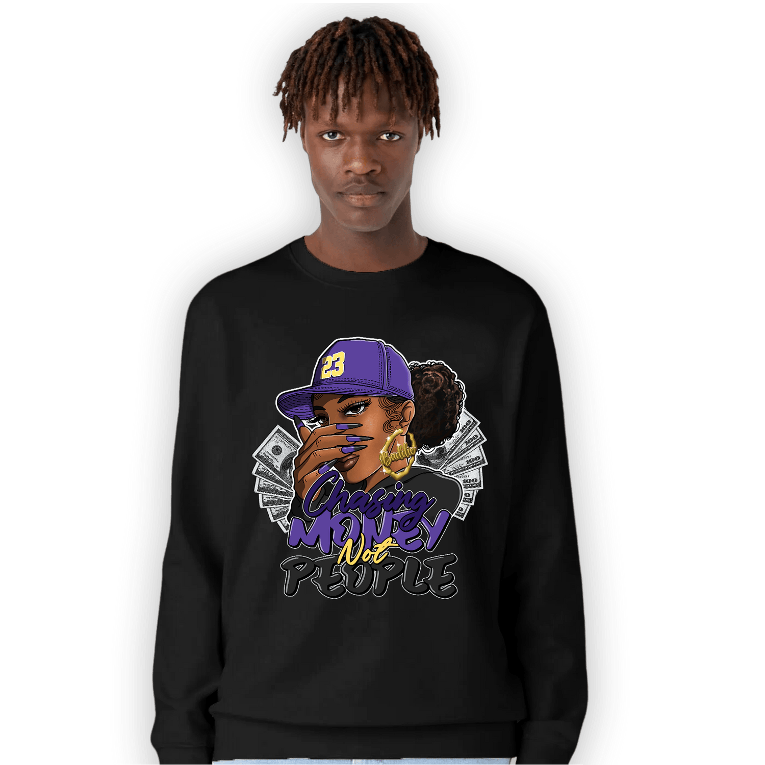 Field Purple 12s Sweatshirt Match Melanin Chasing Money - NastyJamz