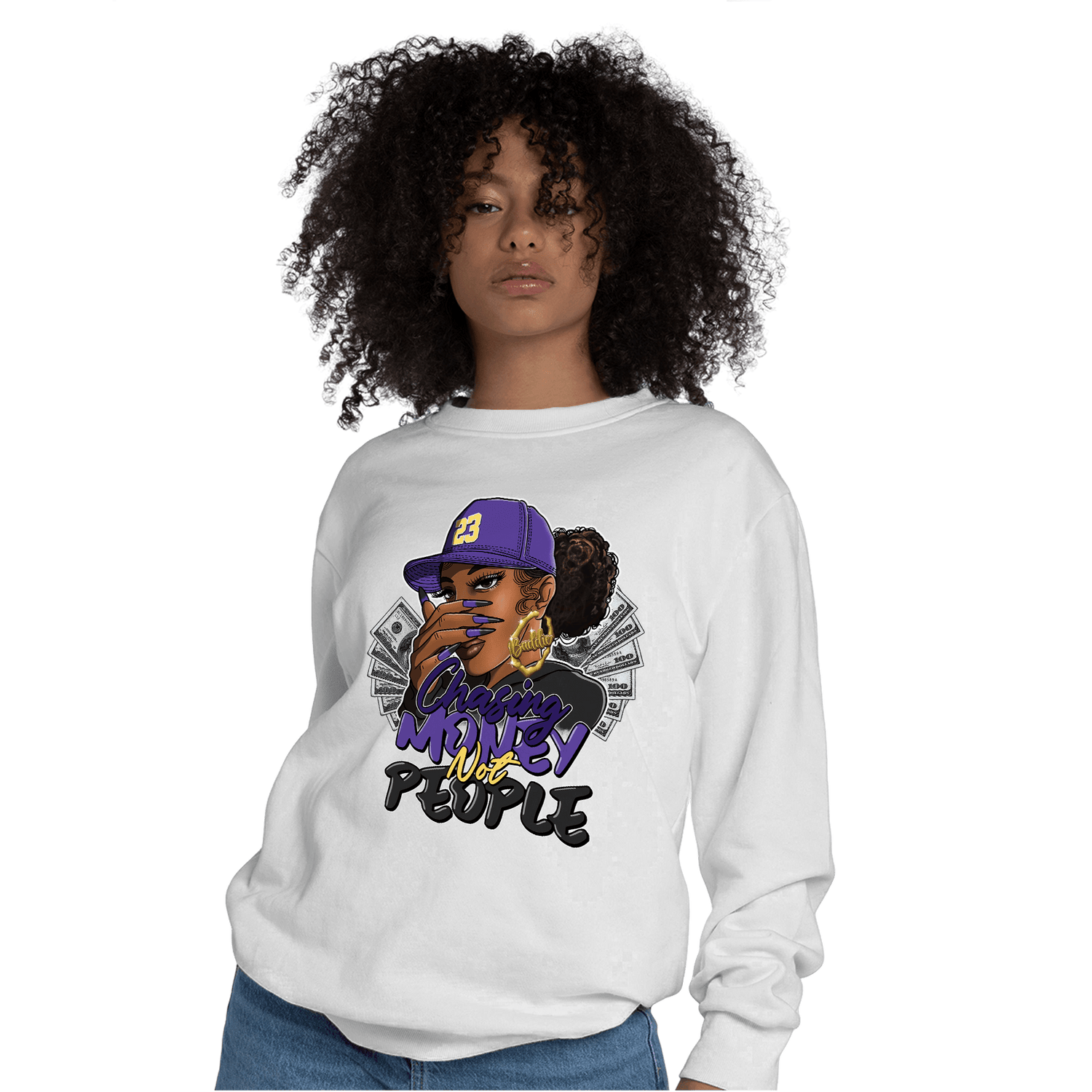 Field Purple 12s Sweatshirt Match Melanin Chasing Money - NastyJamz