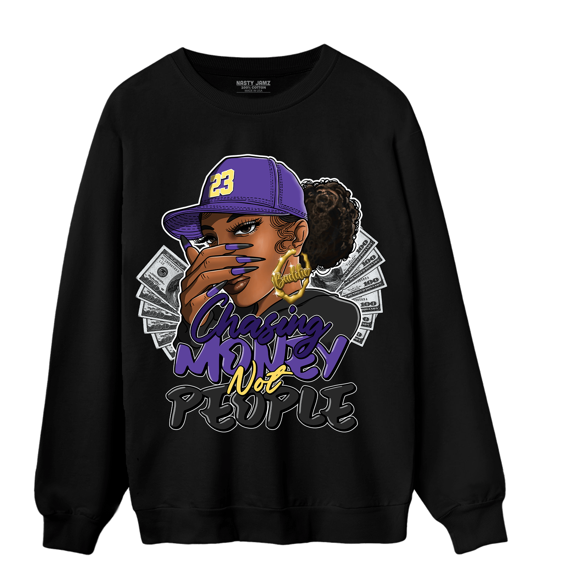 Field Purple 12s Sweatshirt Match Melanin Chasing Money - NastyJamz