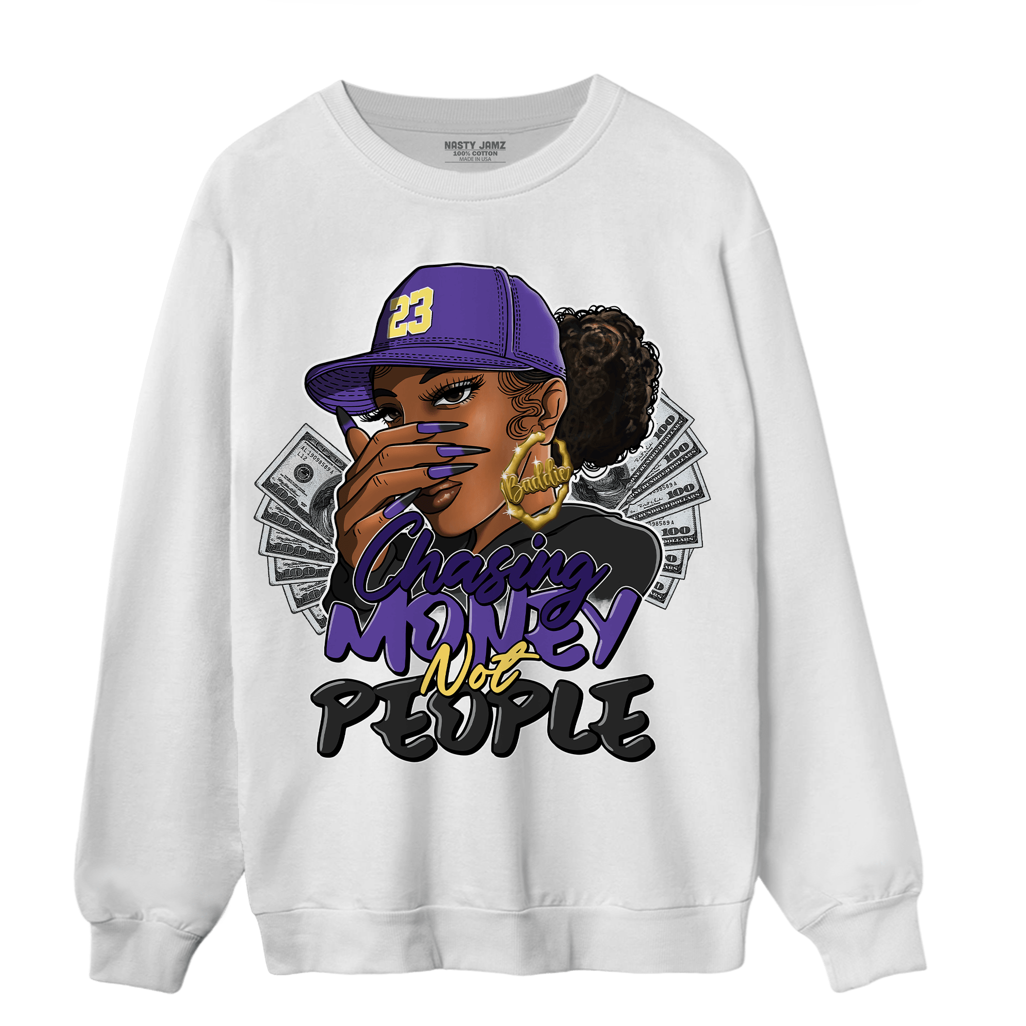 Field Purple 12s Sweatshirt Match Melanin Chasing Money - NastyJamz
