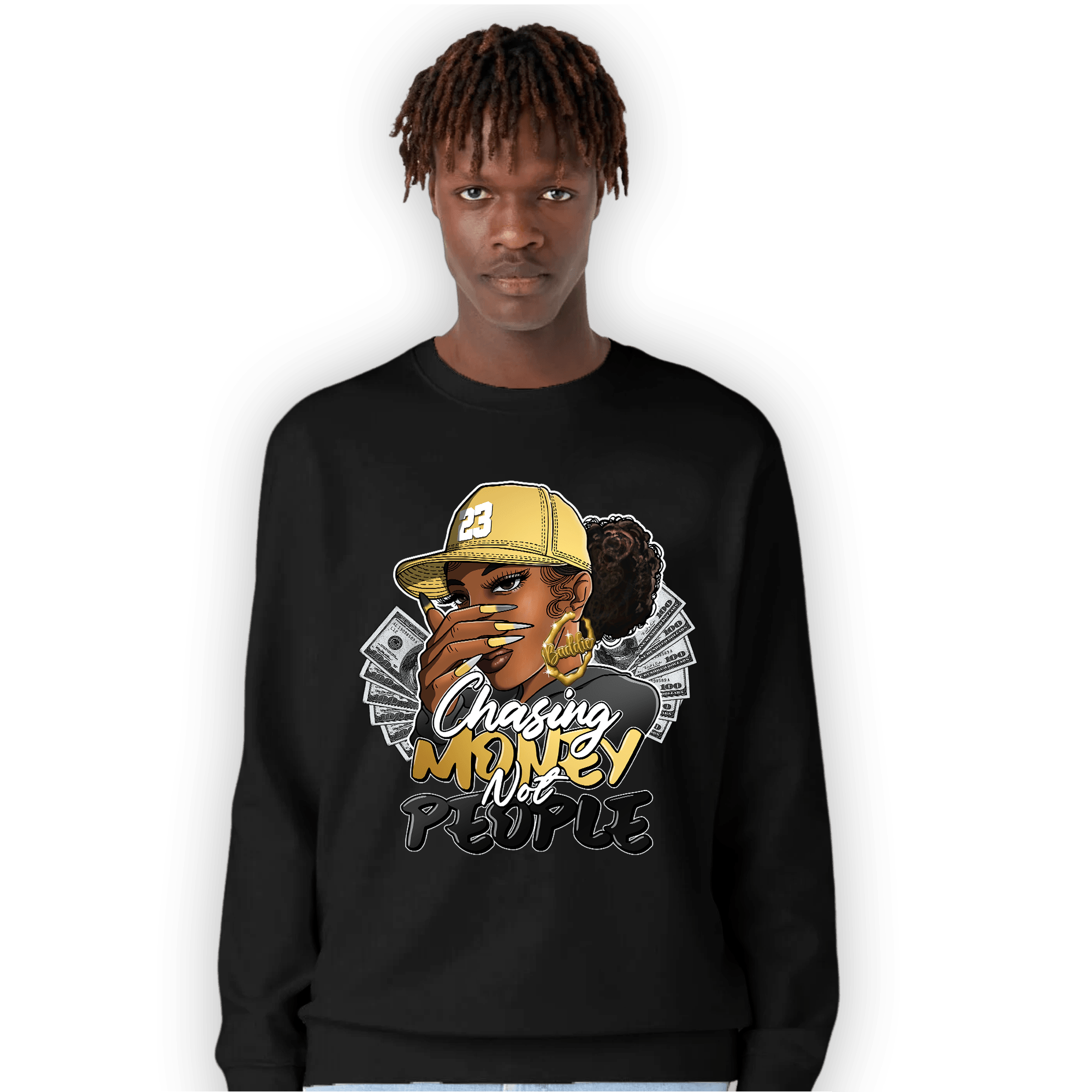 Mid SE Black Gold 1s Sweatshirt Match Melanin Chasing Money - NastyJamz