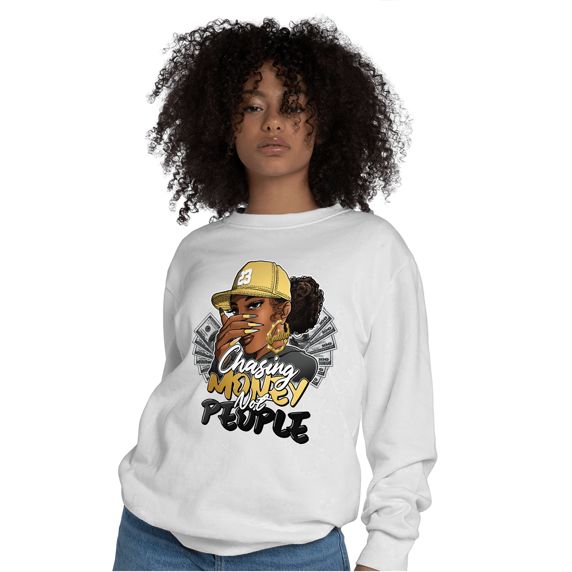 Mid SE Black Gold 1s Sweatshirt Match Melanin Chasing Money - NastyJamz