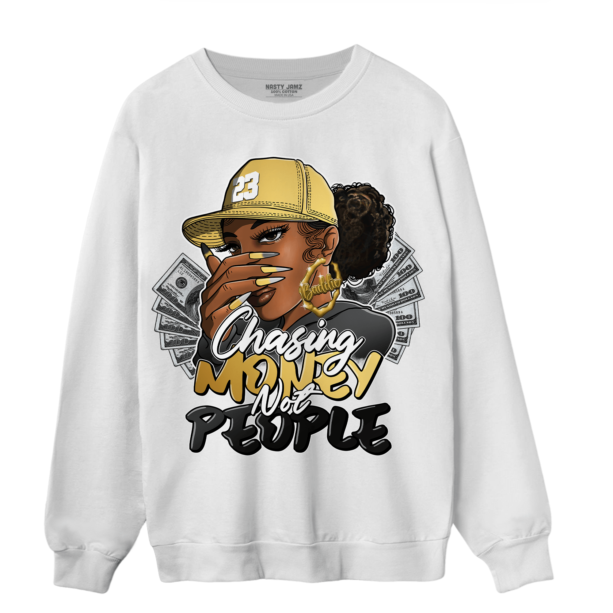 Mid SE Black Gold 1s Sweatshirt Match Melanin Chasing Money - NastyJamz