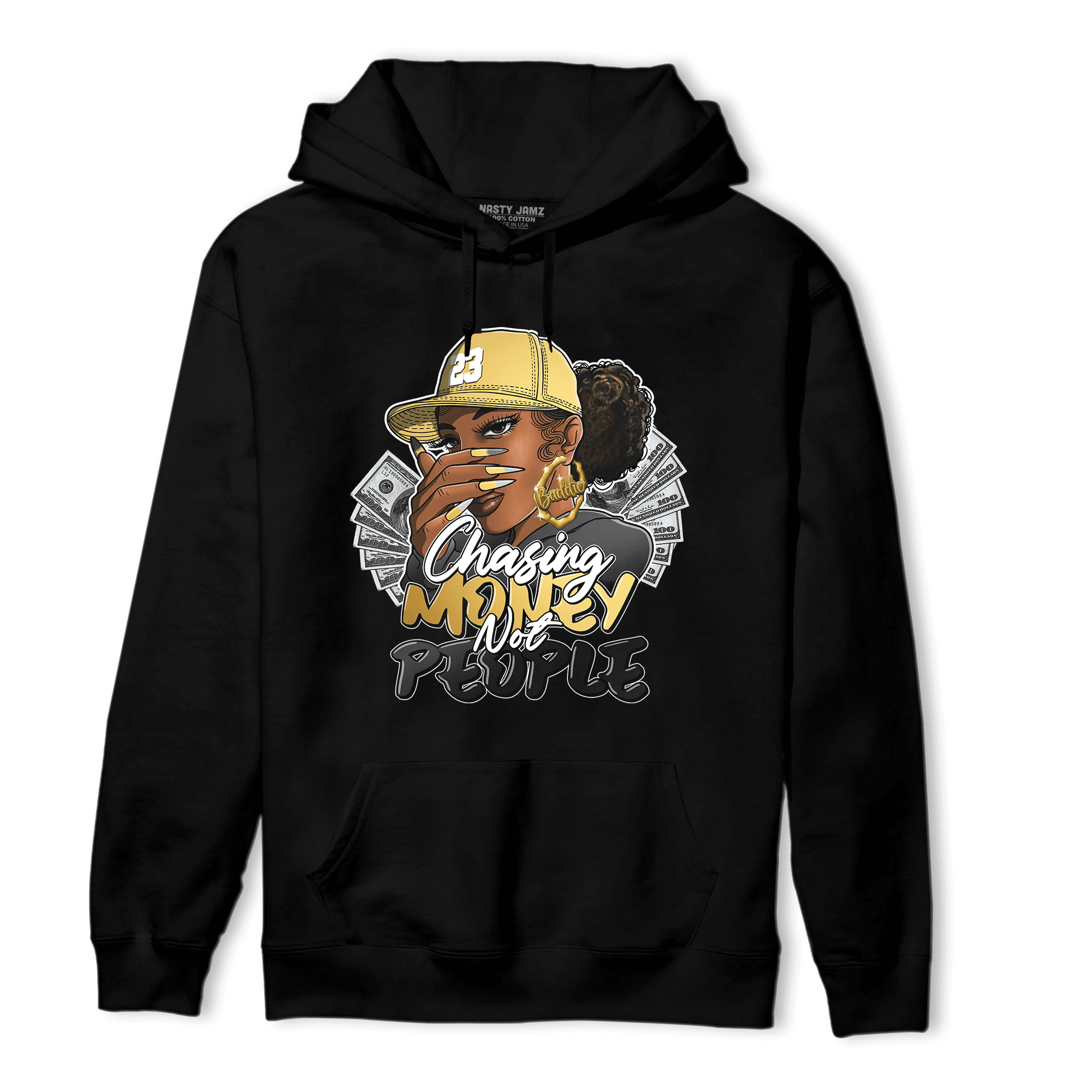 Mid SE Black Gold 1s Hoodie Match Melanin Chasing Money - NastyJamz