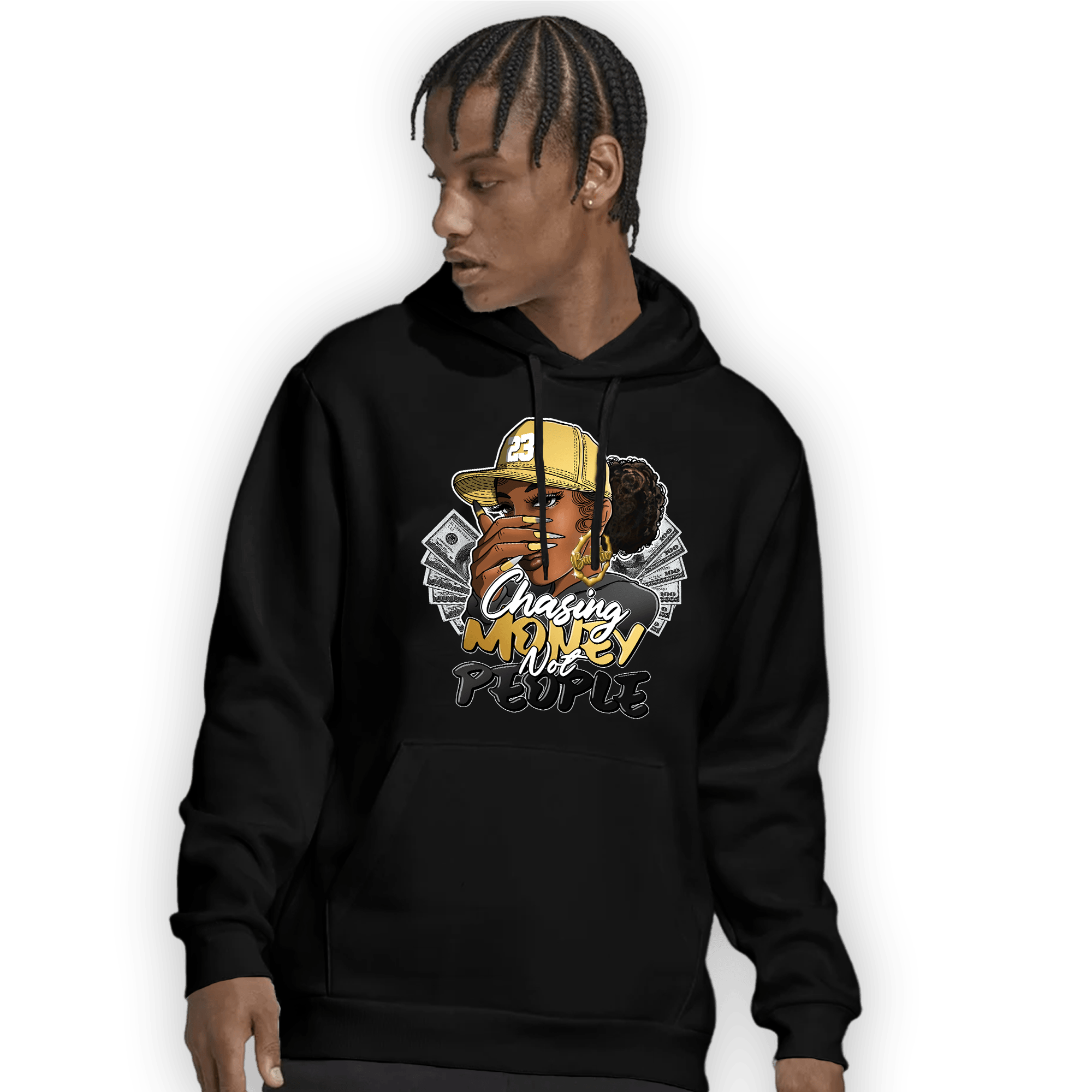 Mid SE Black Gold 1s Hoodie Match Melanin Chasing Money - NastyJamz
